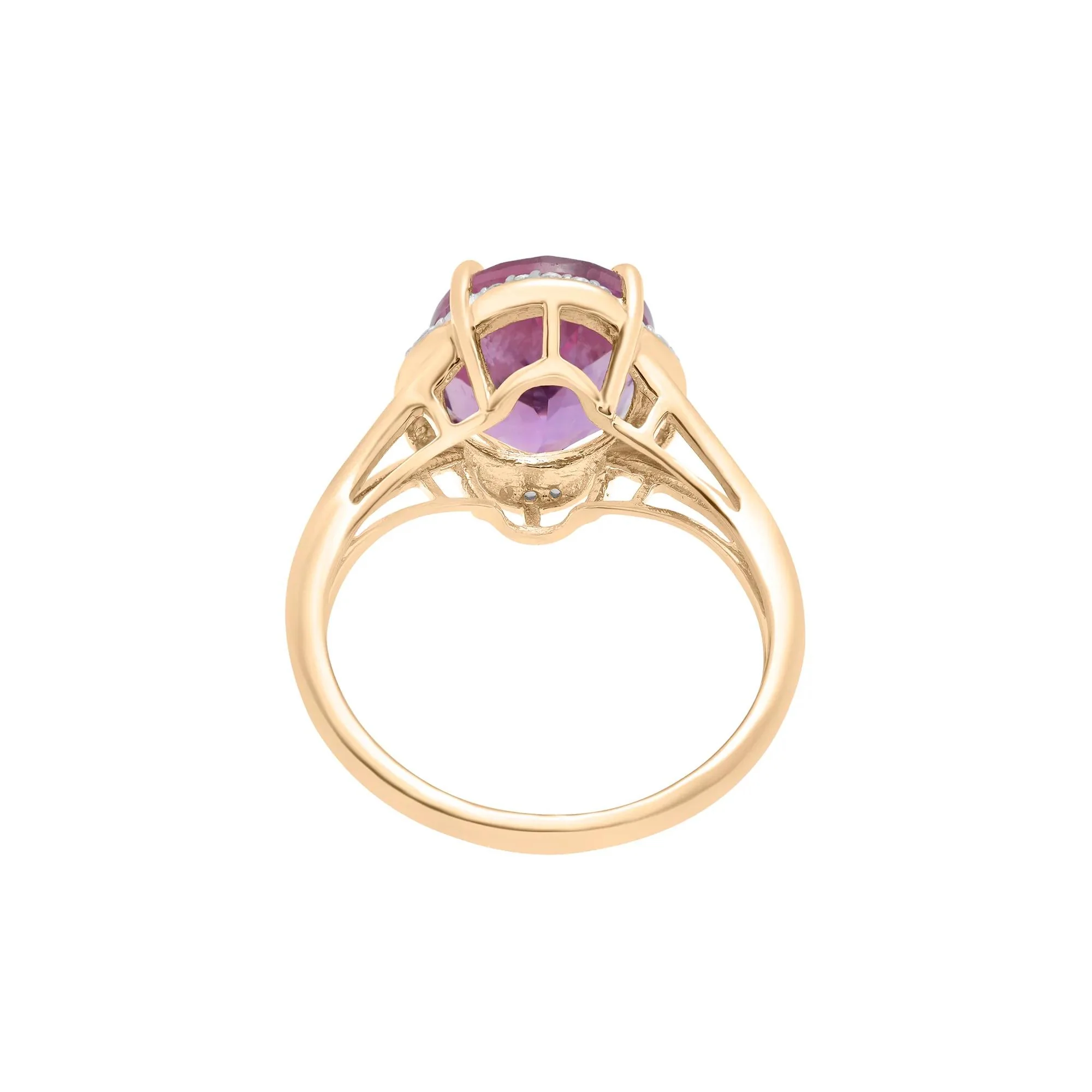 Oval Amethyst and Diamond Accent Cocktail Ring 10K Yellow Gold Size 5.5 2mm - Image 4