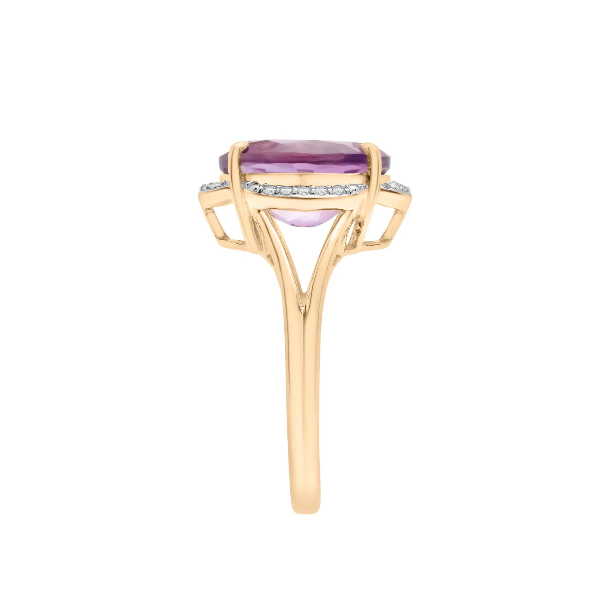 Oval Amethyst and Diamond Accent Cocktail Ring 10K Yellow Gold Size 6.5 2mm - Image 3
