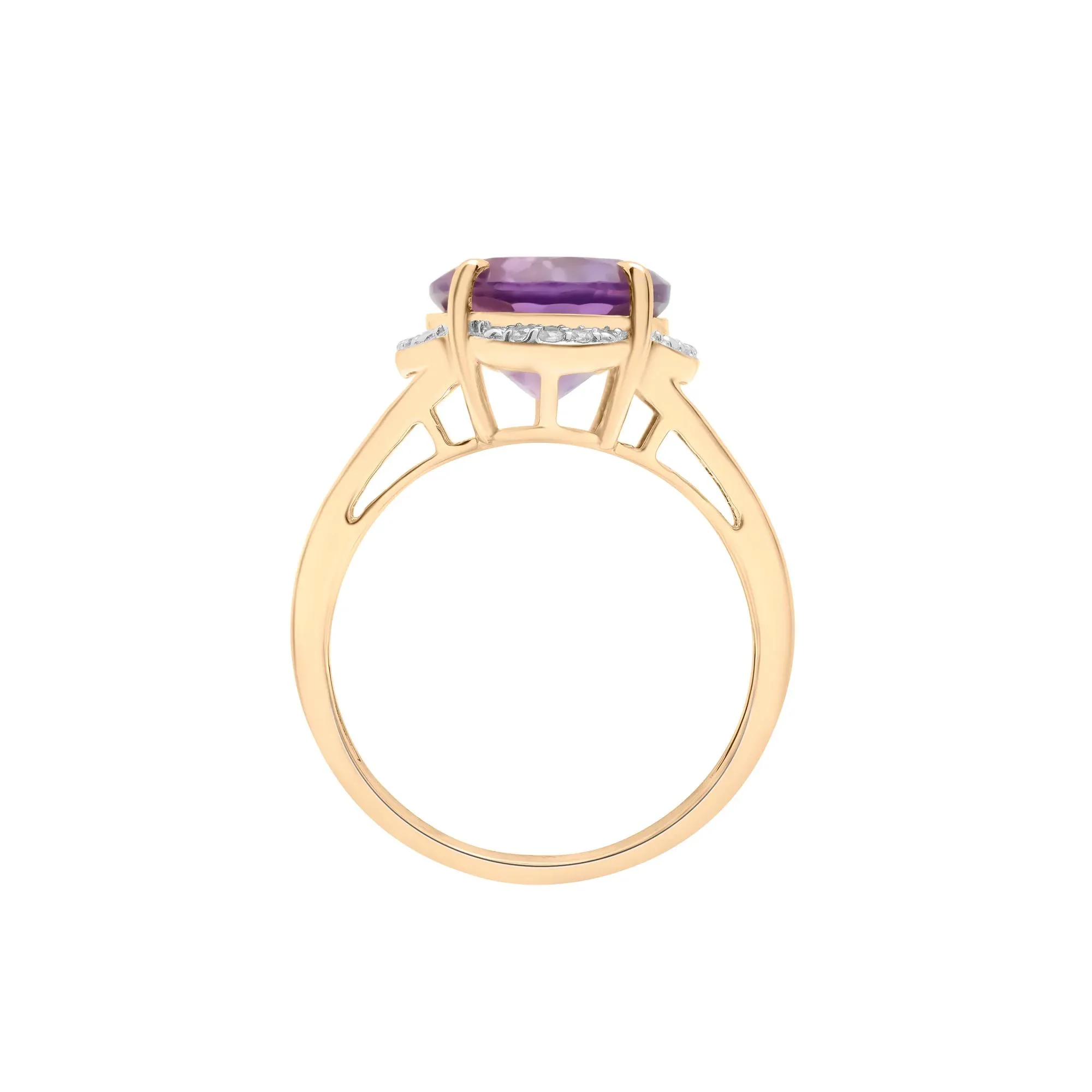 Oval Amethyst and Diamond Accent Cocktail Ring 10K Yellow Gold Size 8 2mm - Image 2