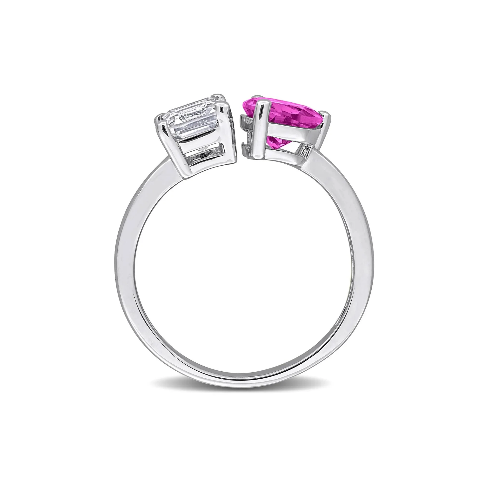 Lab-Created Pink Sapphire & Lab-Created White Sapphire Toi Et Moi Heart Ring .925 Sterling Silver Size 5 8mm - Image 2