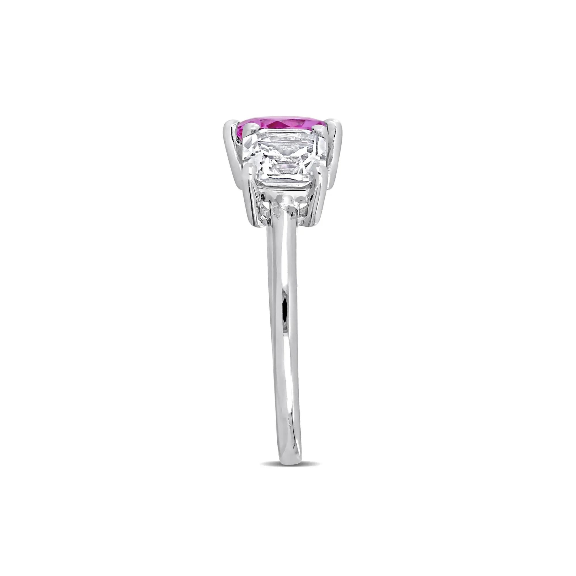 Lab-Created Pink Sapphire & Lab-Created White Sapphire Toi Et Moi Heart Ring .925 Sterling Silver Size 9 8mm - Image 3