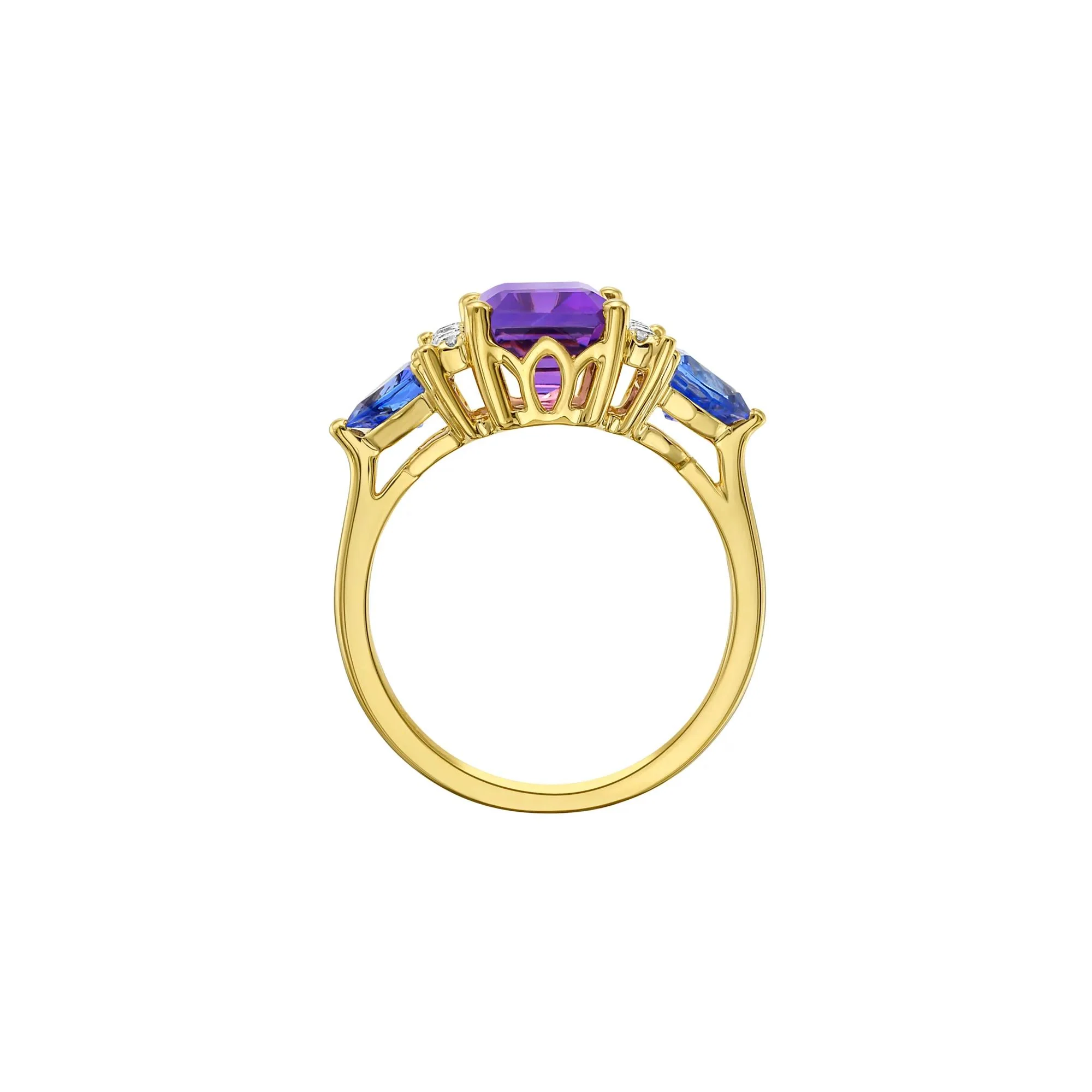 1/7 CT. Tw. Tanzanite Amethyst and Diamond Accent Ring 10K Yellow Gold Size 7 2mm - Image 2