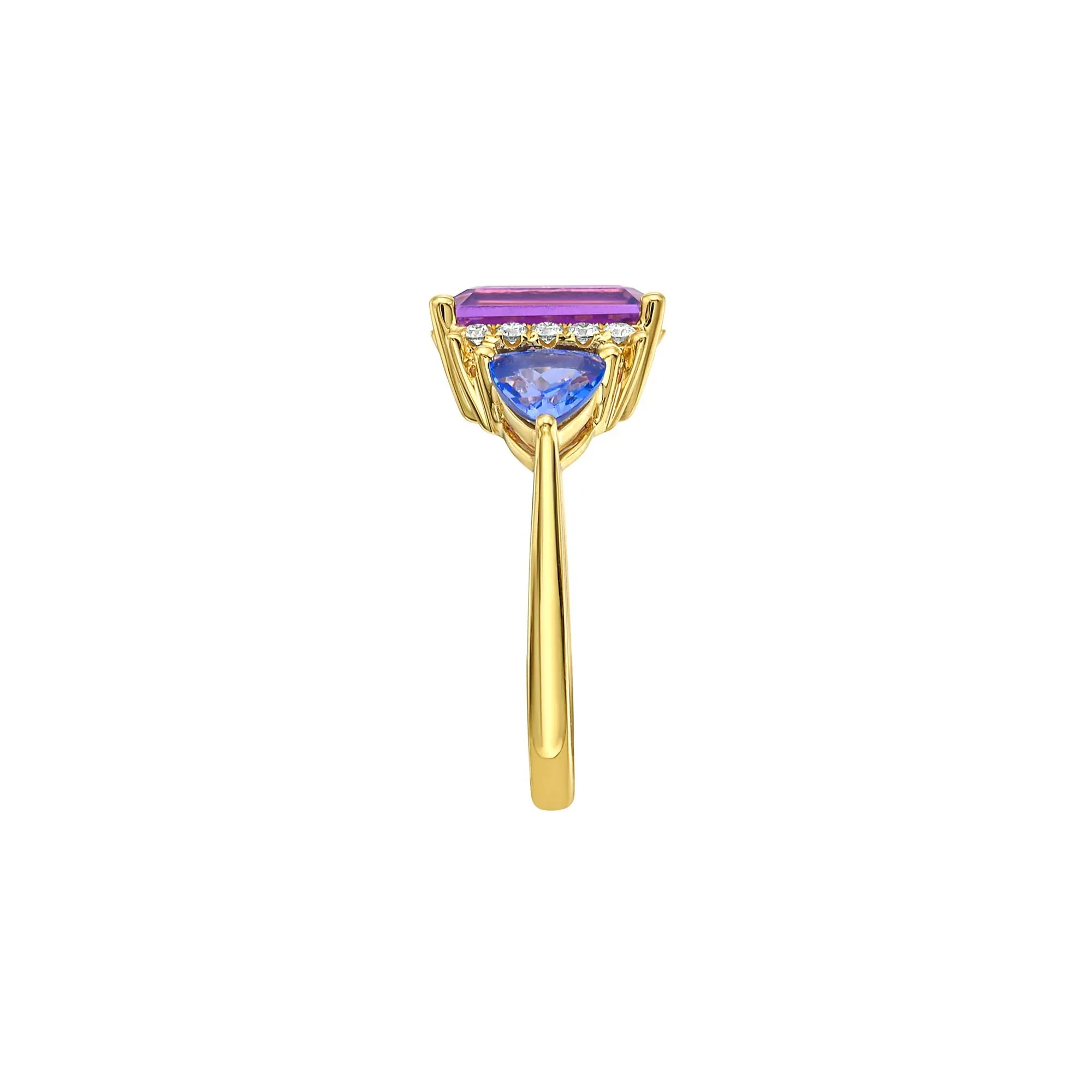 1/7 CT. Tw. Tanzanite Amethyst and Diamond Accent Ring 10K Yellow Gold Size 7 2mm - Image 3