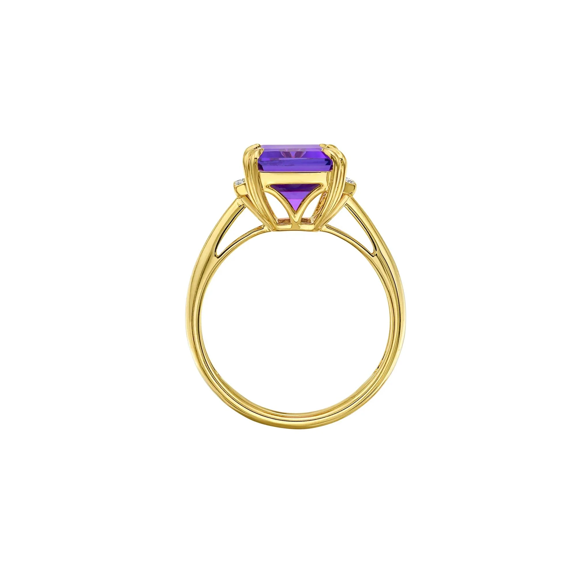 1/10 CT. Tw. Emerald-Cut Amethyst and Diamond Ring 10K Yellow Gold Size 7 2.5mm - Image 2