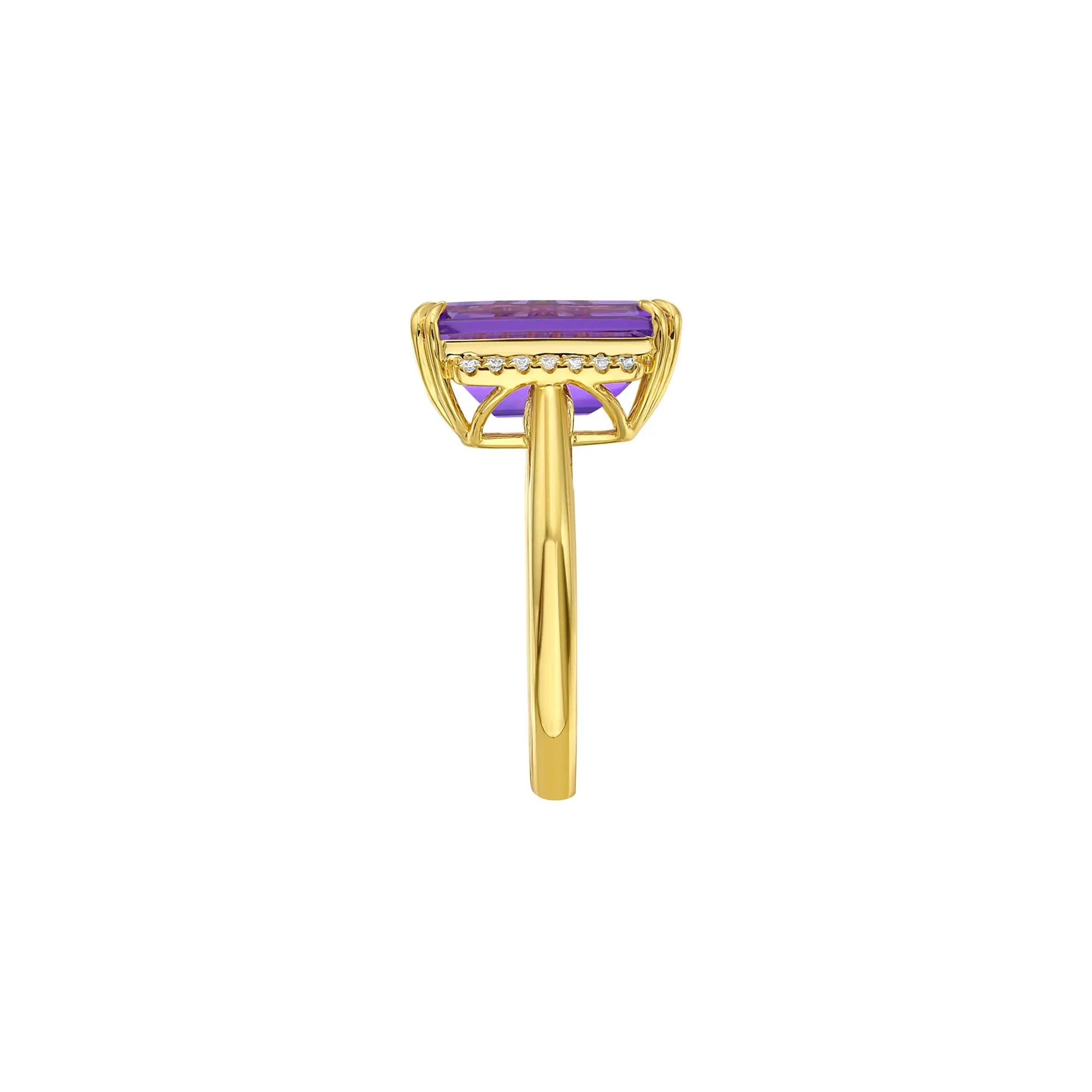 1/10 CT. Tw. Emerald-Cut Amethyst and Diamond Ring 10K Yellow Gold Size 7 2.5mm - Image 3