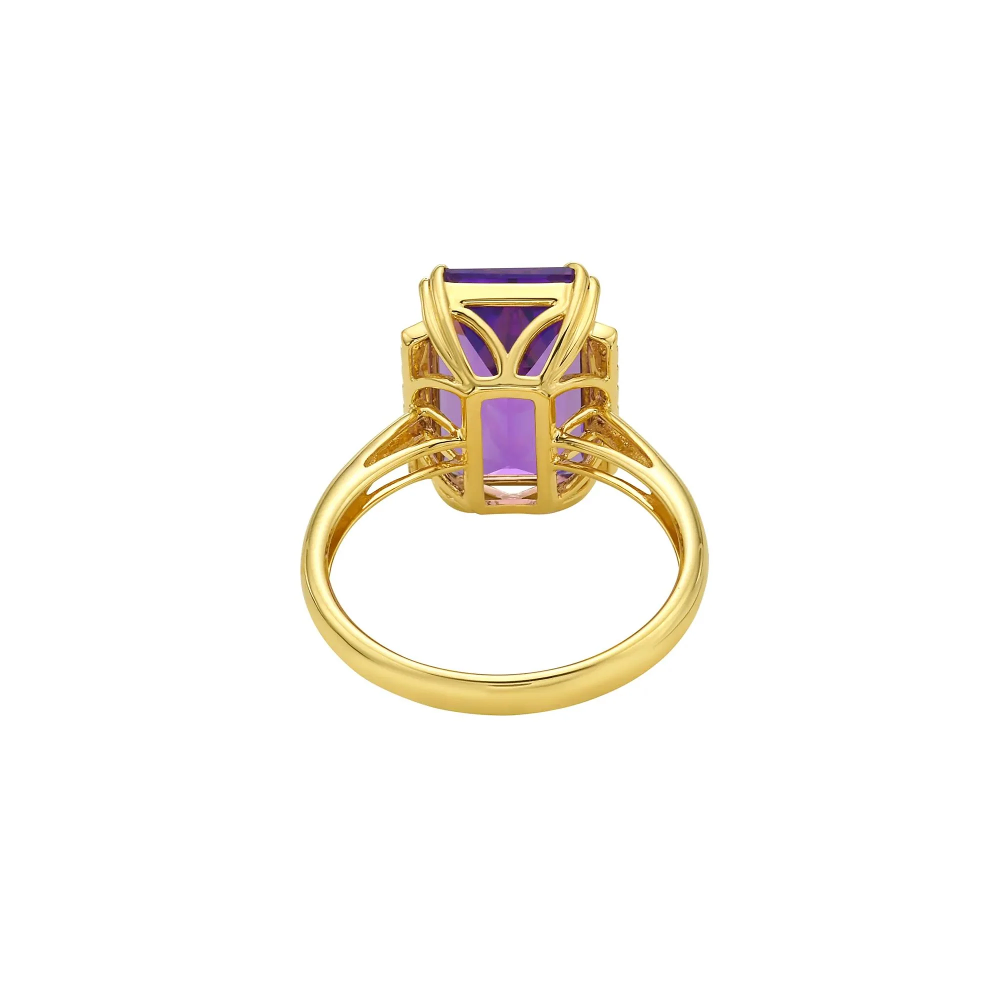 1/10 CT. Tw. Emerald-Cut Amethyst and Diamond Ring 10K Yellow Gold Size 7 2.5mm - Image 4