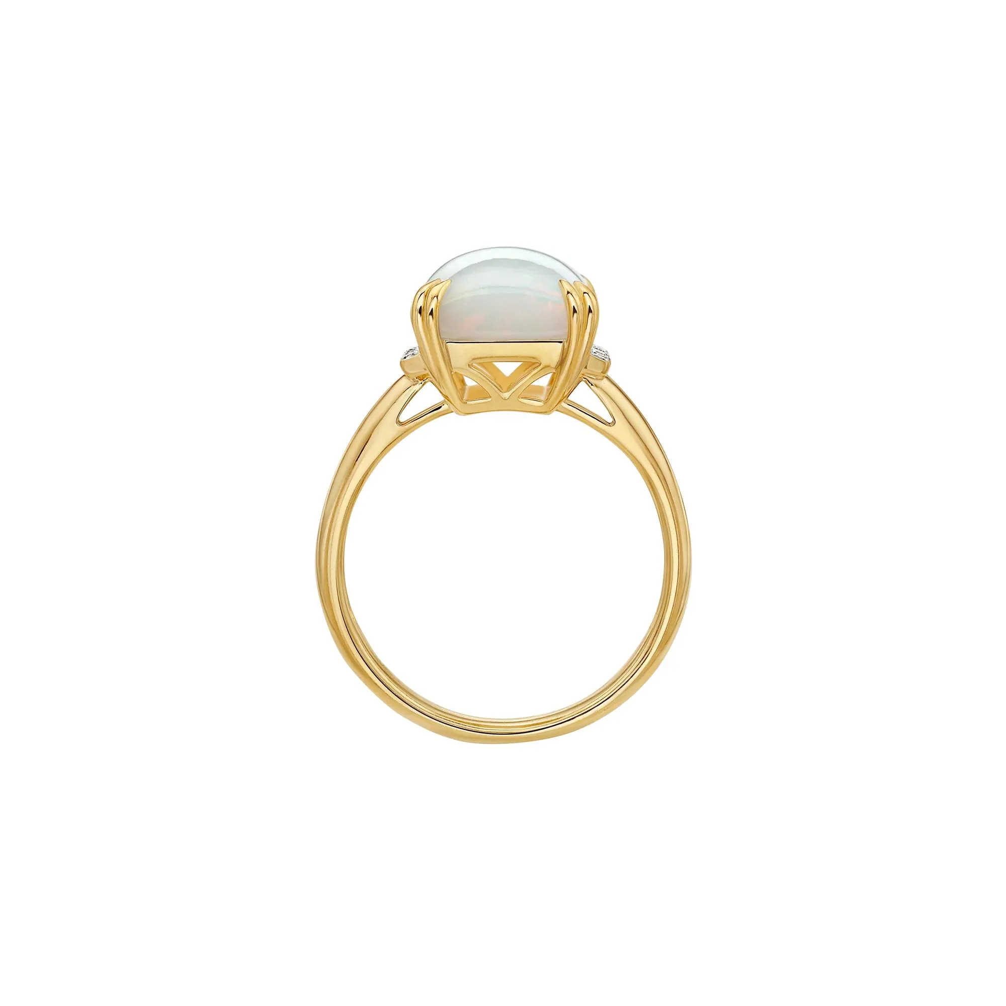 1/10 CT. Tw. Emerald-Cut Opal and Diamond Ring 10K Yellow Gold Size 7 2.5mm - Image 2