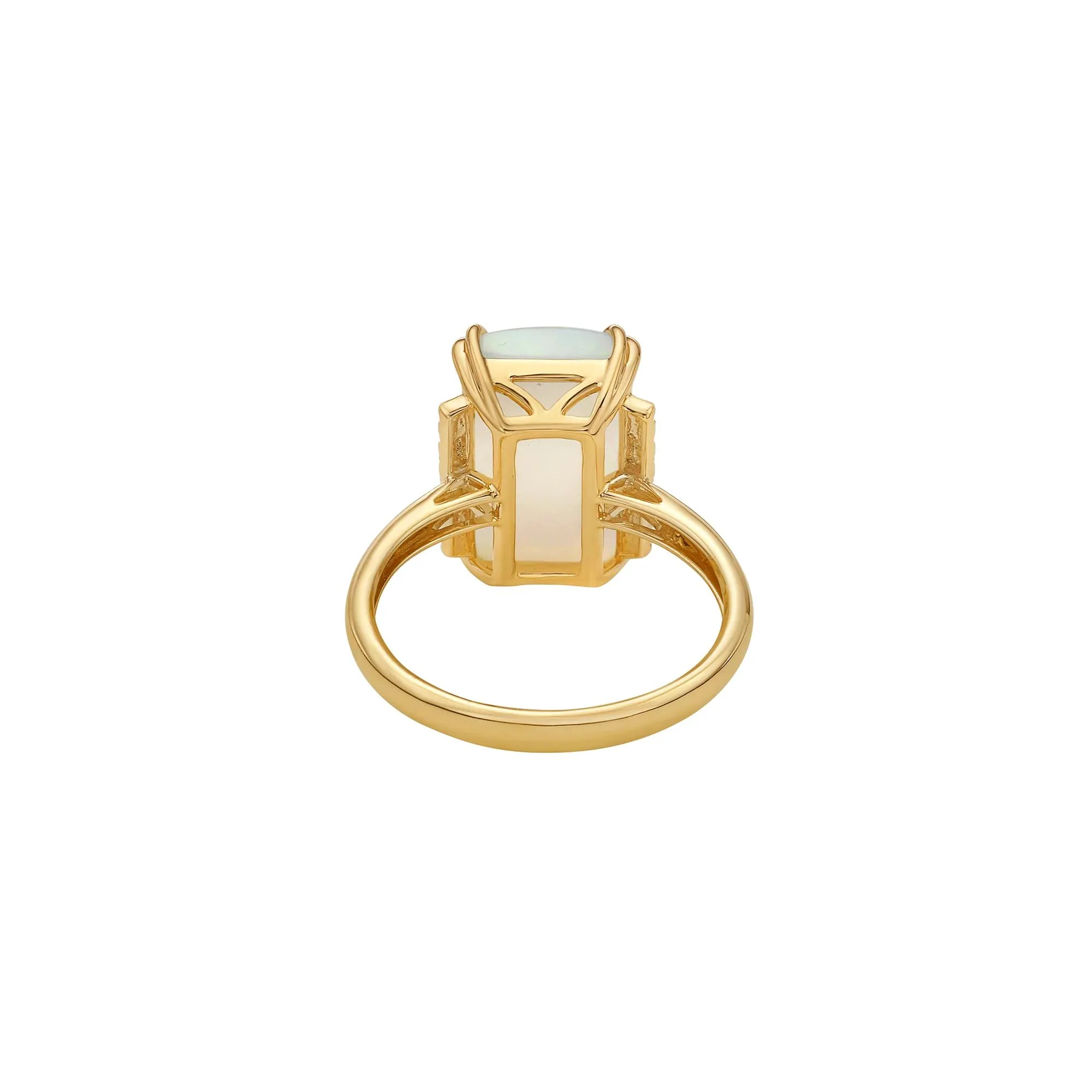 1/10 CT. Tw. Emerald-Cut Opal and Diamond Ring 10K Yellow Gold Size 7 2.5mm - Image 4