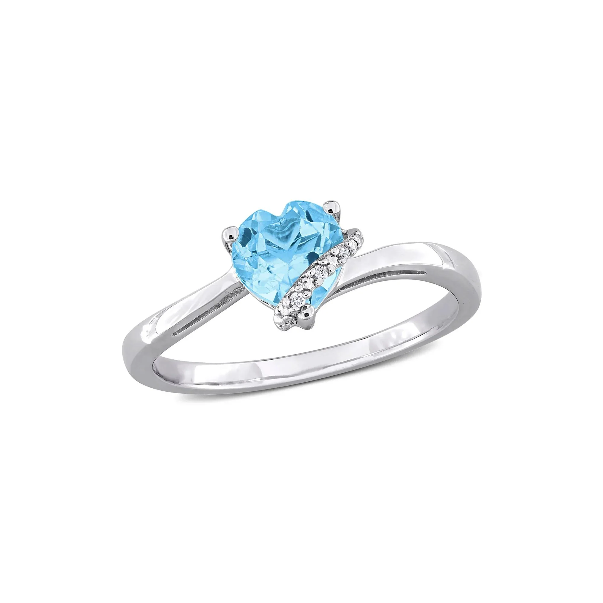 Heart-Shaped Blue Topaz and Diamond Accent Ring .925 Sterling Silver White Size 7 7mm - Image 4