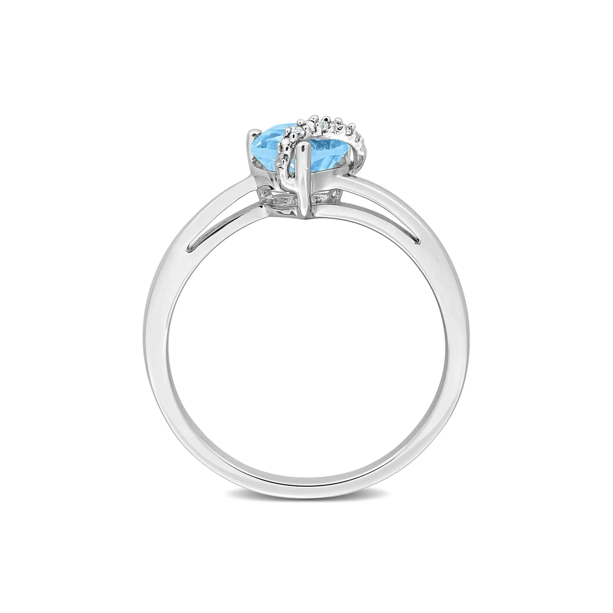 Heart-Shaped Blue Topaz and Diamond Accent Ring .925 Sterling Silver White Size 8 7mm - Image 2