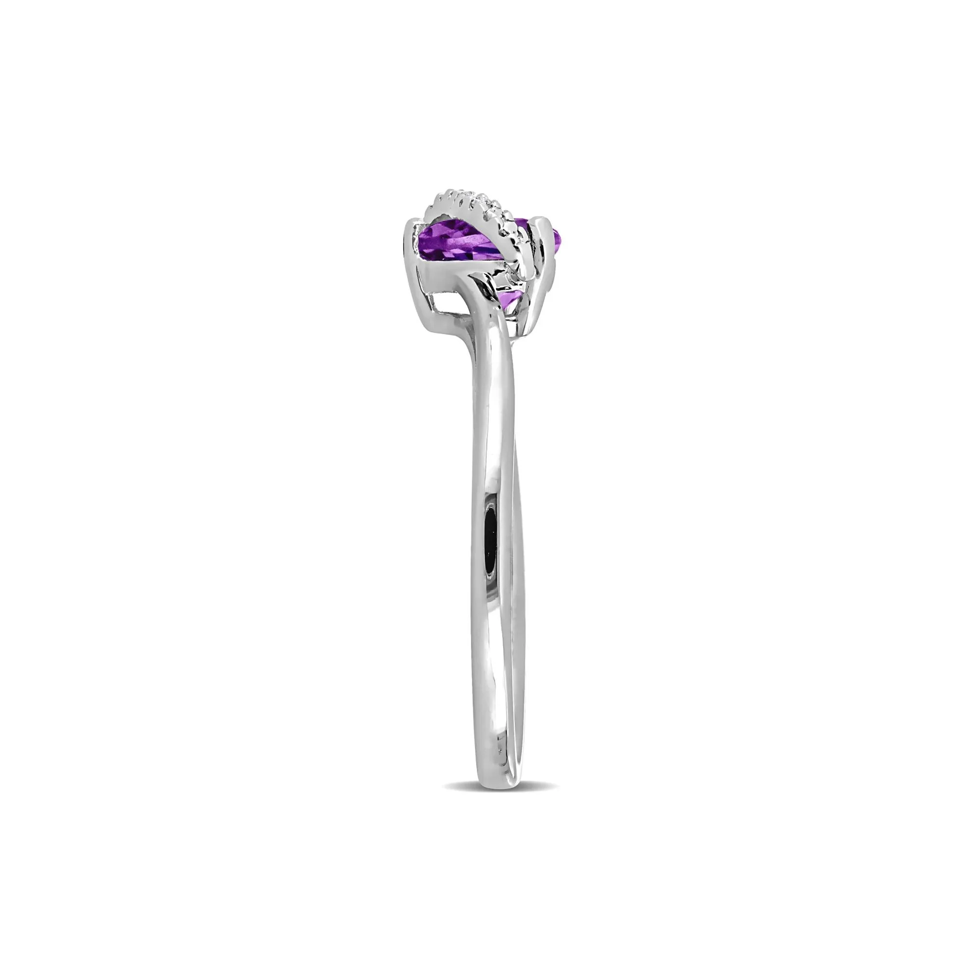 Heart-Shaped Amethyst and Diamond Accent Ring .925 Sterling Silver White Size 5 7mm - Image 3