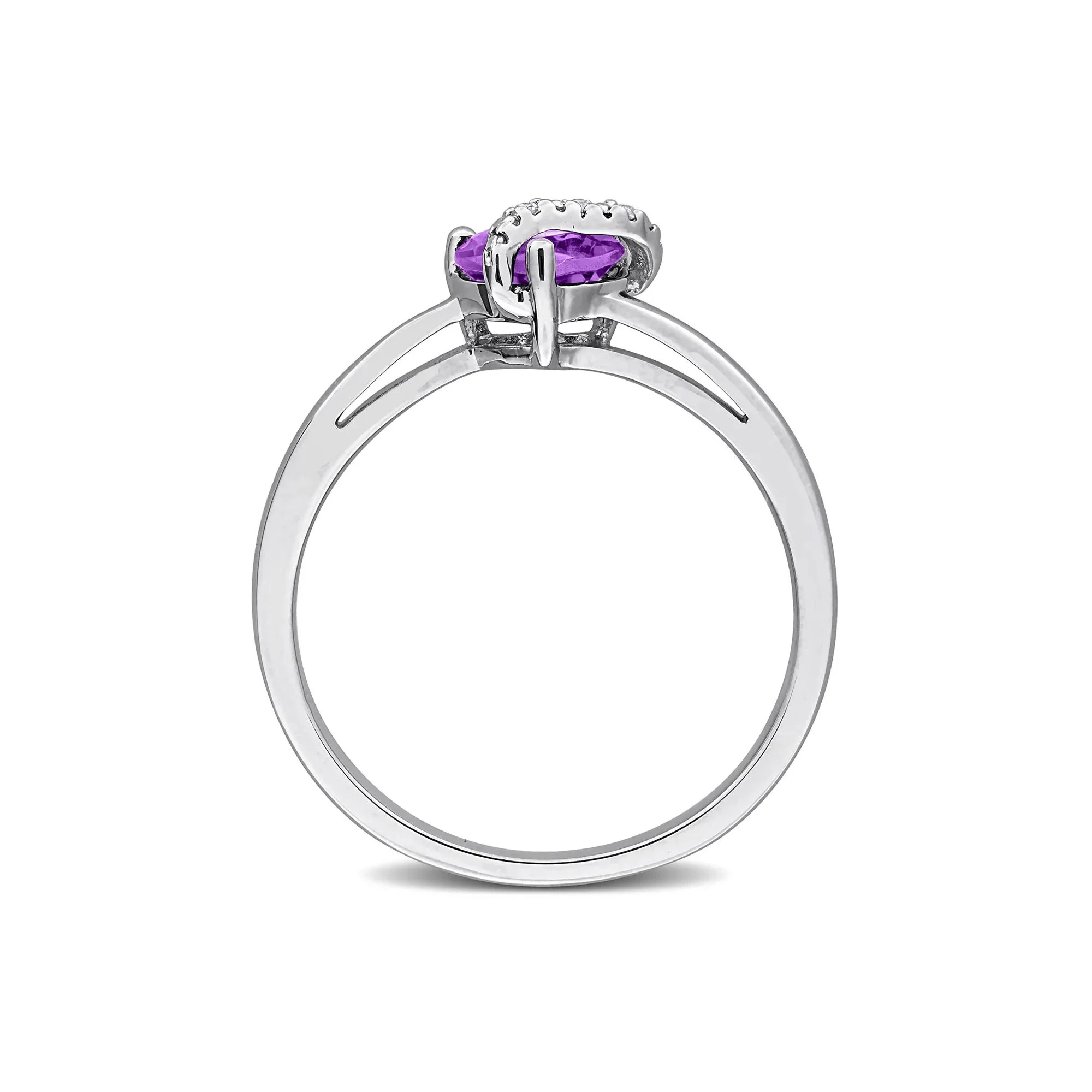 Heart-Shaped Amethyst and Diamond Accent Ring .925 Sterling Silver White Size 7 7mm - Image 2