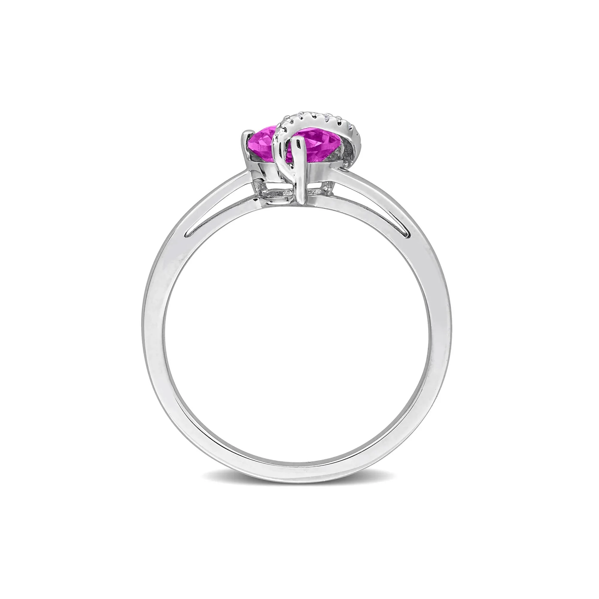 Heart-Shaped Lab-Created Pink Sapphire and Diamond Accent Ring .925 Sterling Silver White Size 5 7mm - Image 2