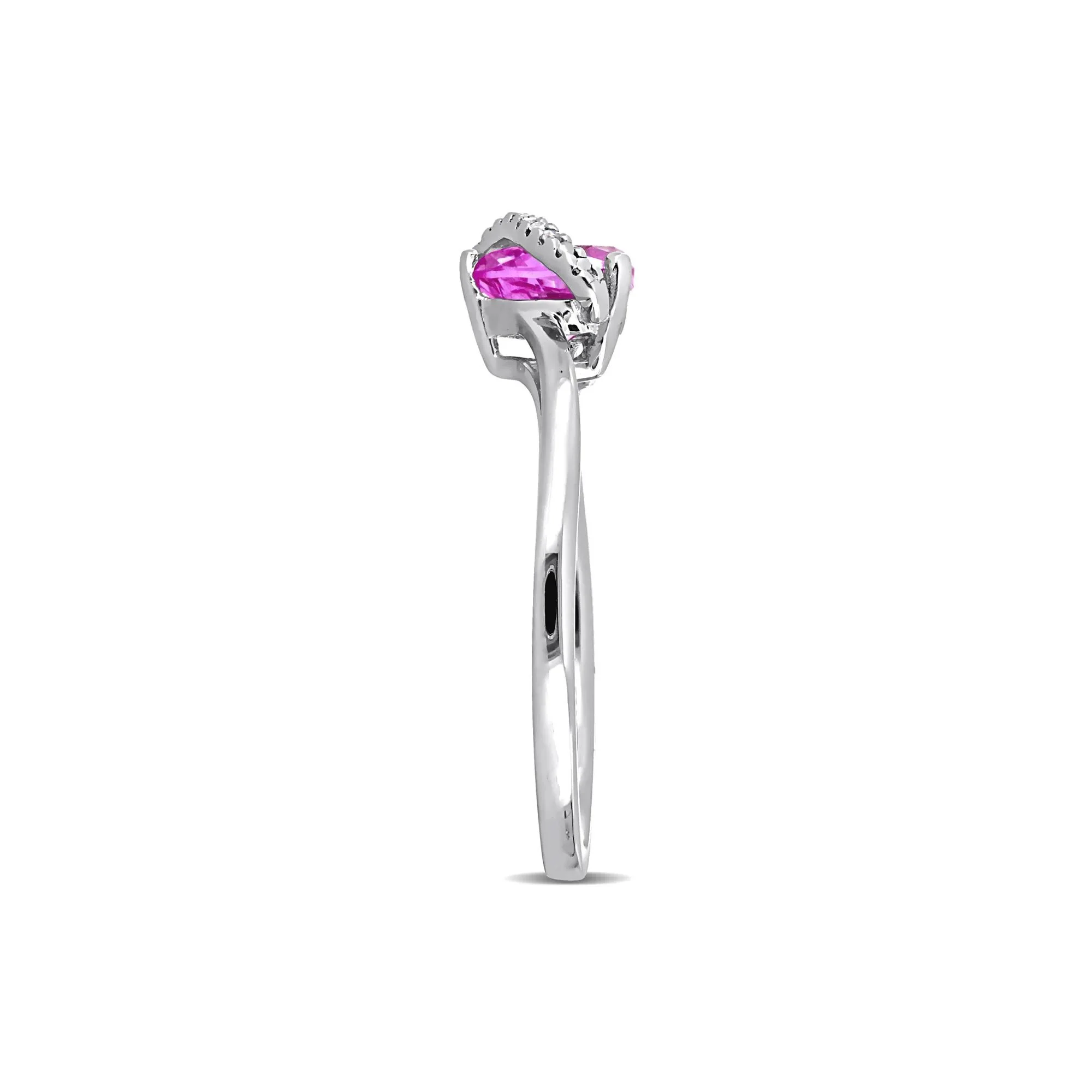 Heart-Shaped Lab-Created Pink Sapphire and Diamond Accent Ring .925 Sterling Silver White Size 9 7mm - Image 3