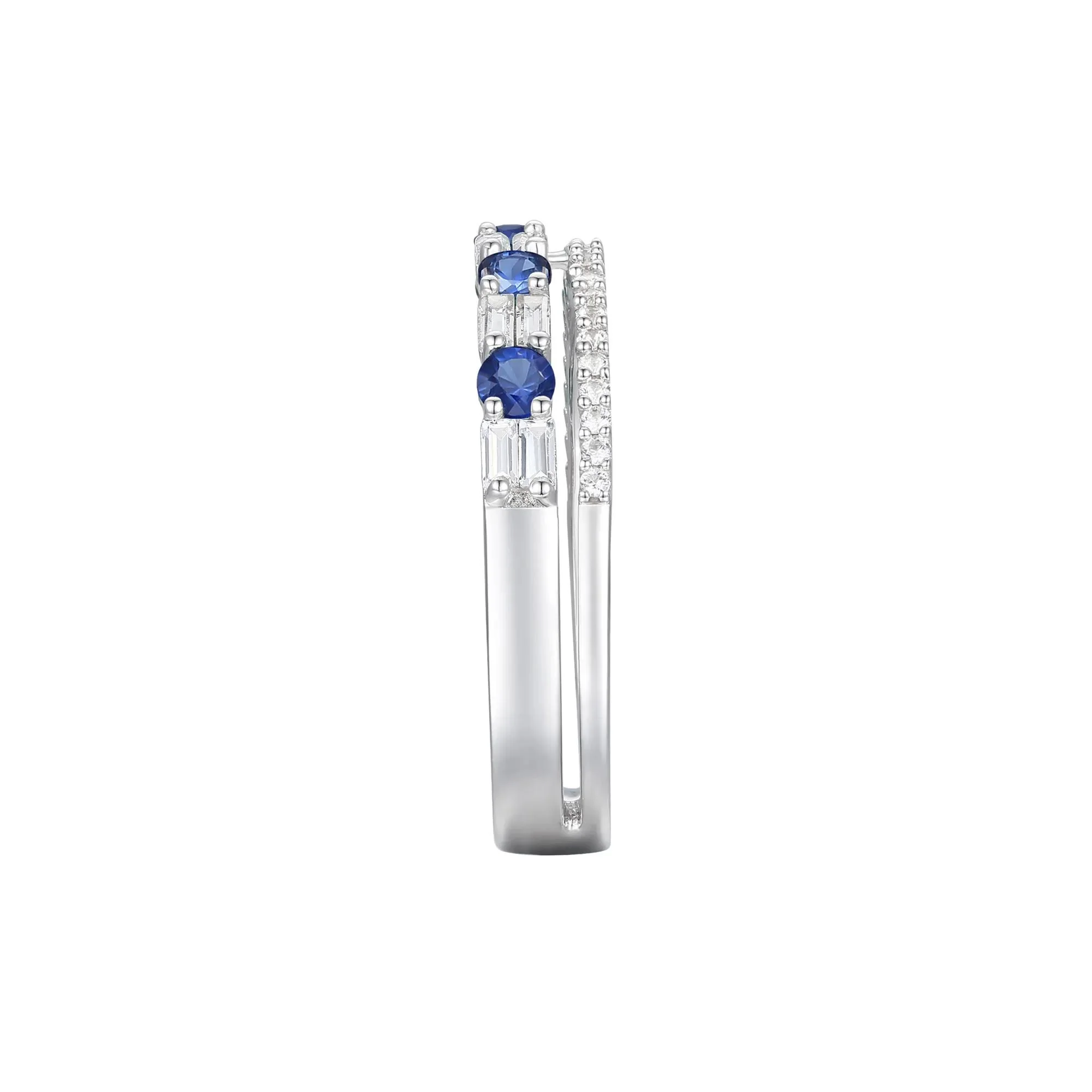 1/3 CT. Tw. Blue Sapphire and Diamond Ring 10K White Gold Round Brilliant Cut Size 6.5 1mm - Image 2
