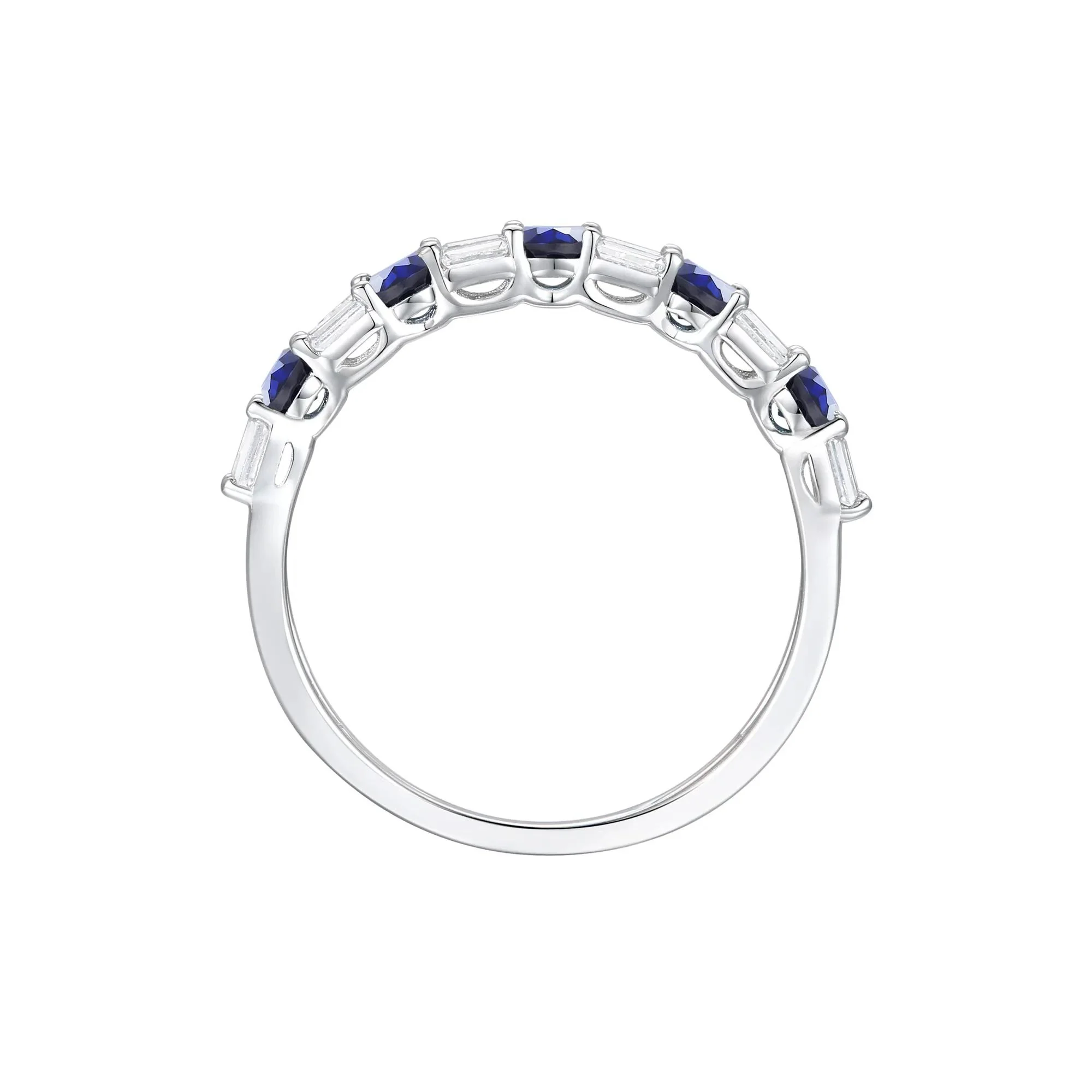 1/3 CT. Tw. Blue Sapphire and Diamond Ring 10K White Gold Round Brilliant Cut Size 6.5 1mm - Image 3