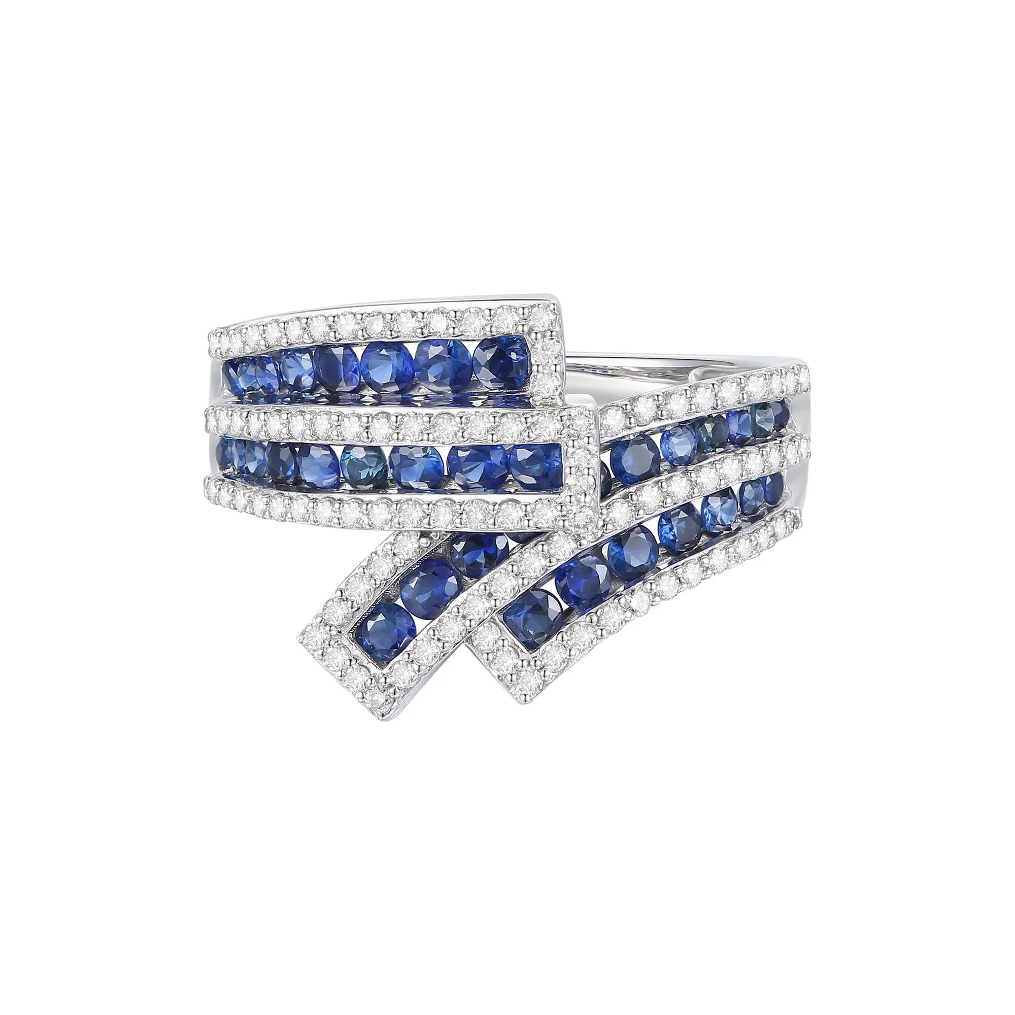 1/2 CT. Tw. Blue Sapphire and Diamond Ring 10K White Gold Round Brilliant Cut Size 7.5 1mm