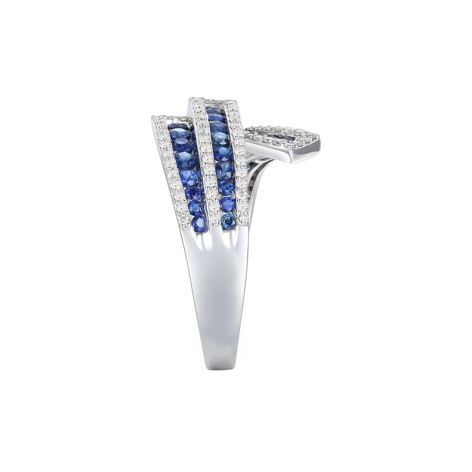 1/2 CT. Tw. Blue Sapphire and Diamond Ring 10K White Gold Round Brilliant Cut Size 7.5 1mm - Image 3