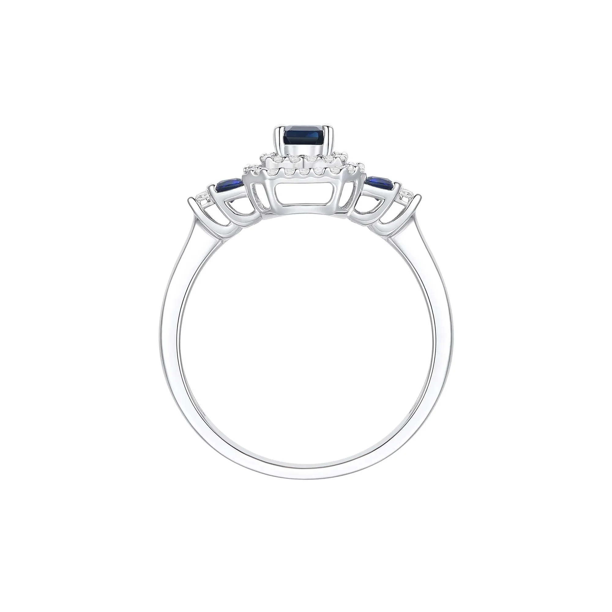 1/5 CT. Tw. Blue Sapphire and Diamond Double Halo Ring 10K White Gold Round Brilliant Cut Size 6 1mm - Image 3