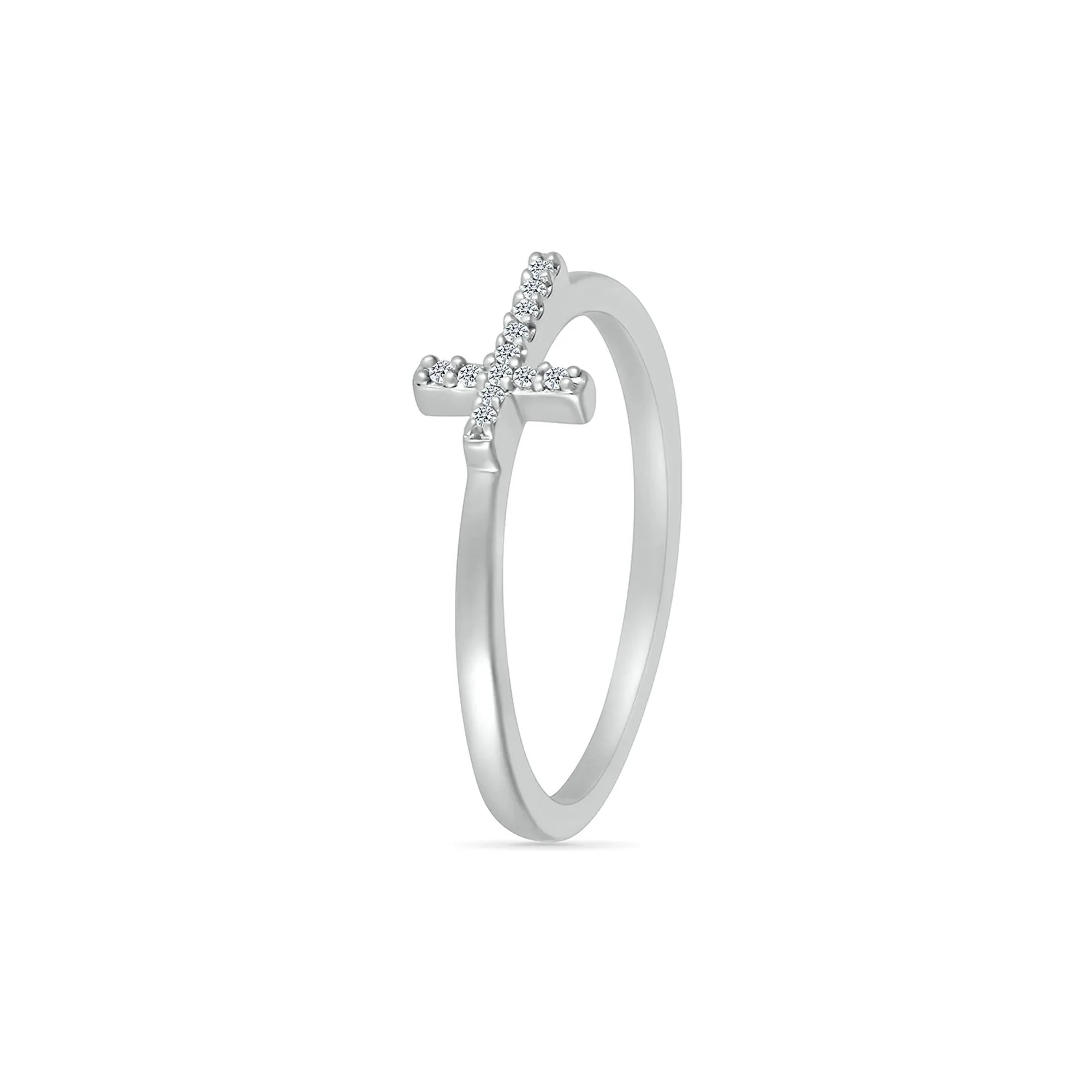 Diamond Accent Cross Ring .925 Sterling Silver White Size 6.5 - Image 5