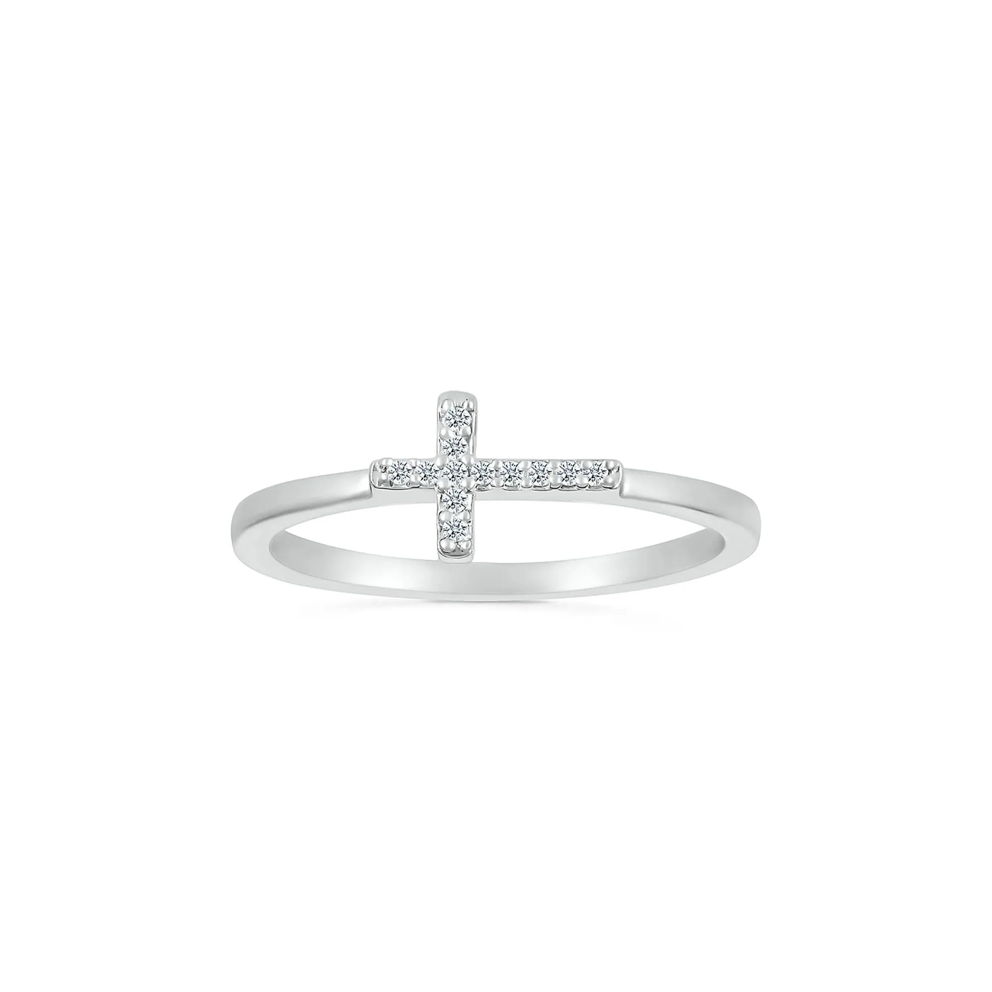 Diamond Accent Cross Ring .925 Sterling Silver White Size 7.5 - Image 4