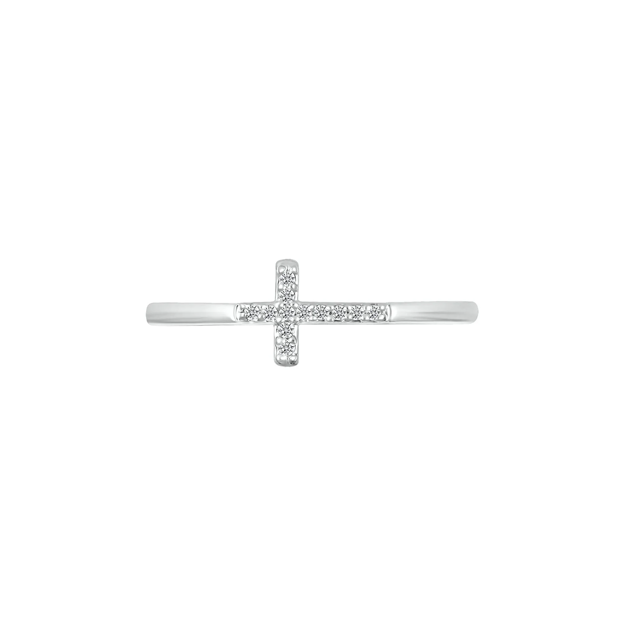 Diamond Accent Cross Ring .925 Sterling Silver White Size 9