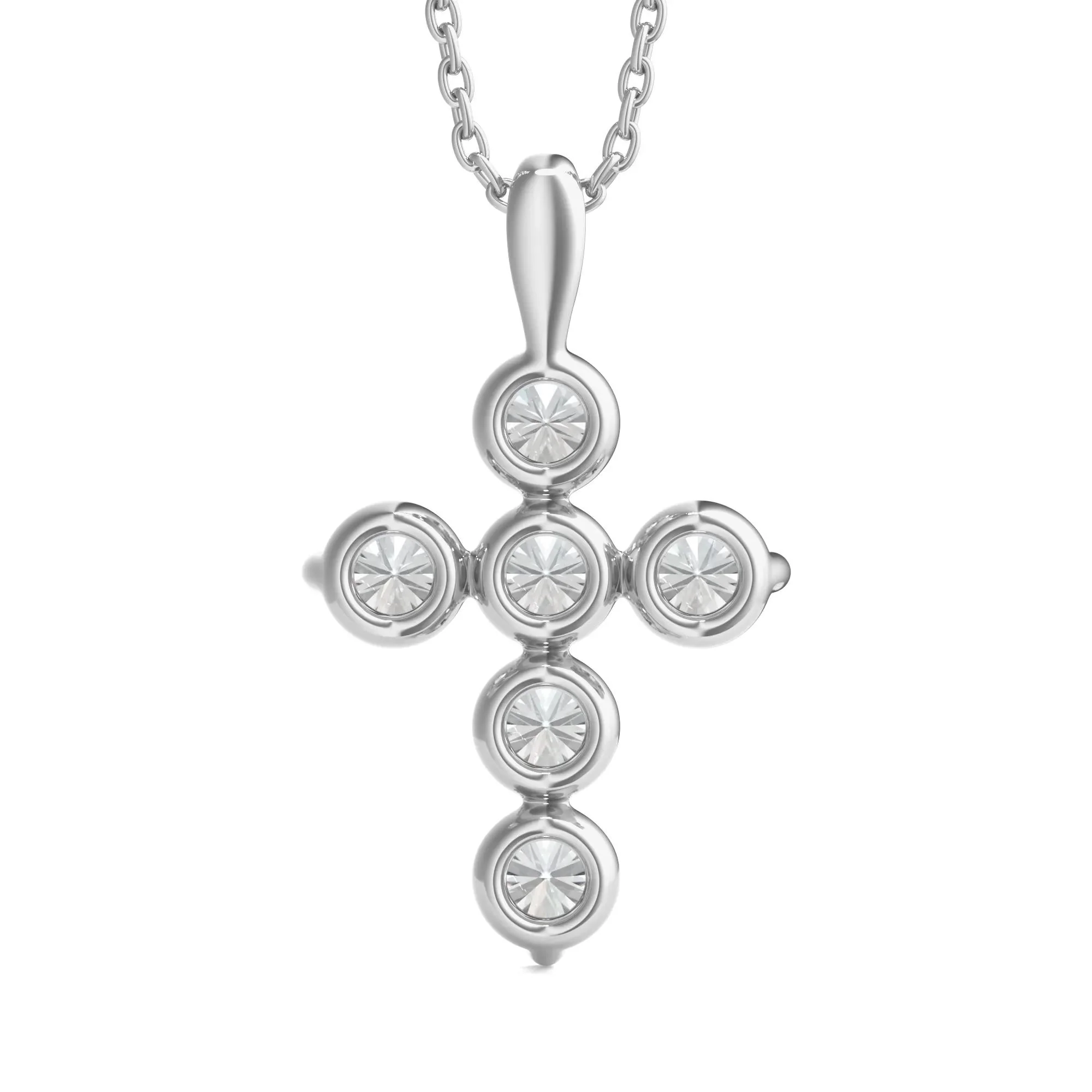 Lab Grown Diamond Cross Pendant Necklace 14K Gold White Size 18" - Image 3