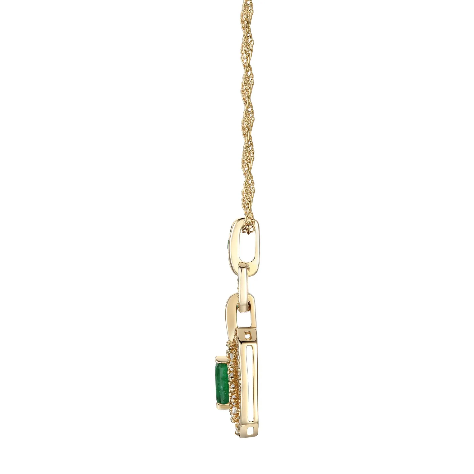 1/4 CT. Tw. Emerald and Diamond Pendant Necklace 10K Yellow Gold Size 18" - Image 2