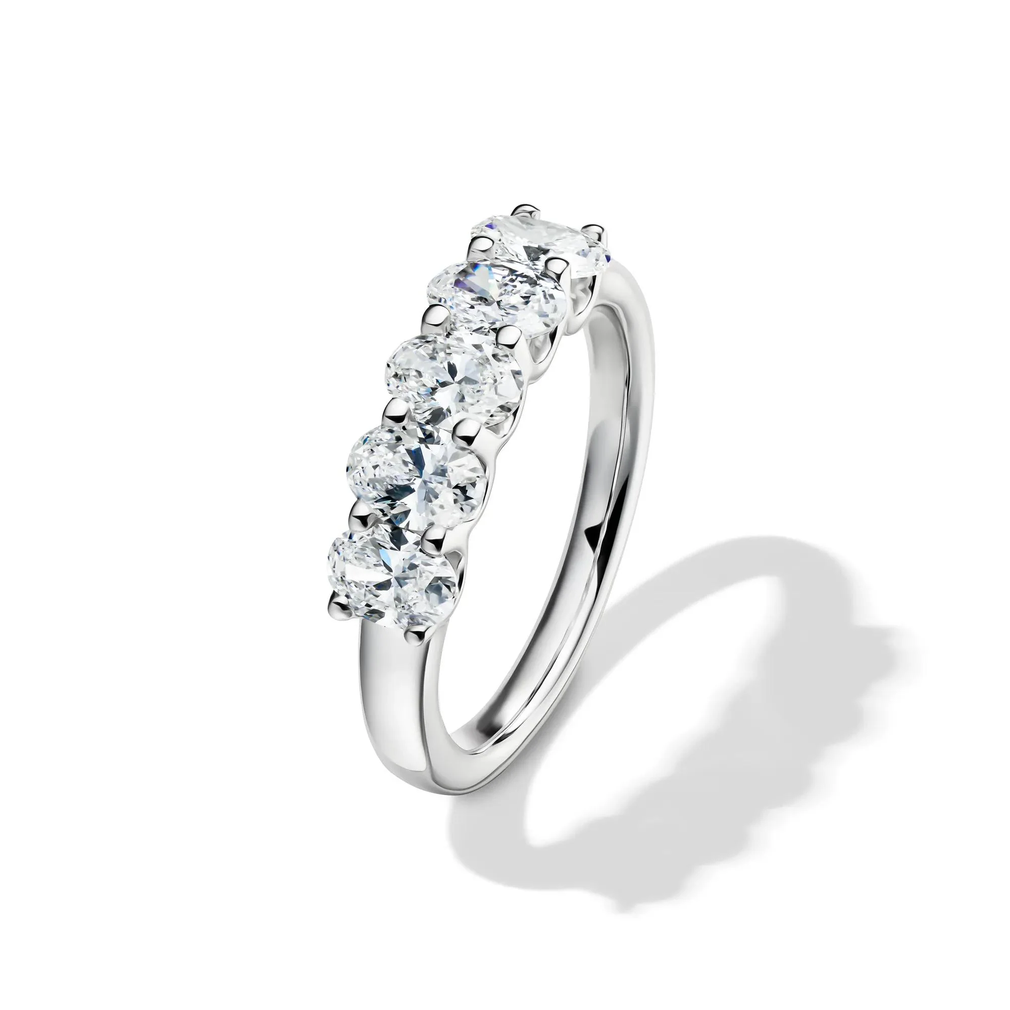 1/2 CT. Tw. Lab Grown Diamond Five-Stone Oval Anniversary Band Ring 14K White Gold Size 8.5 1mm - Image 4