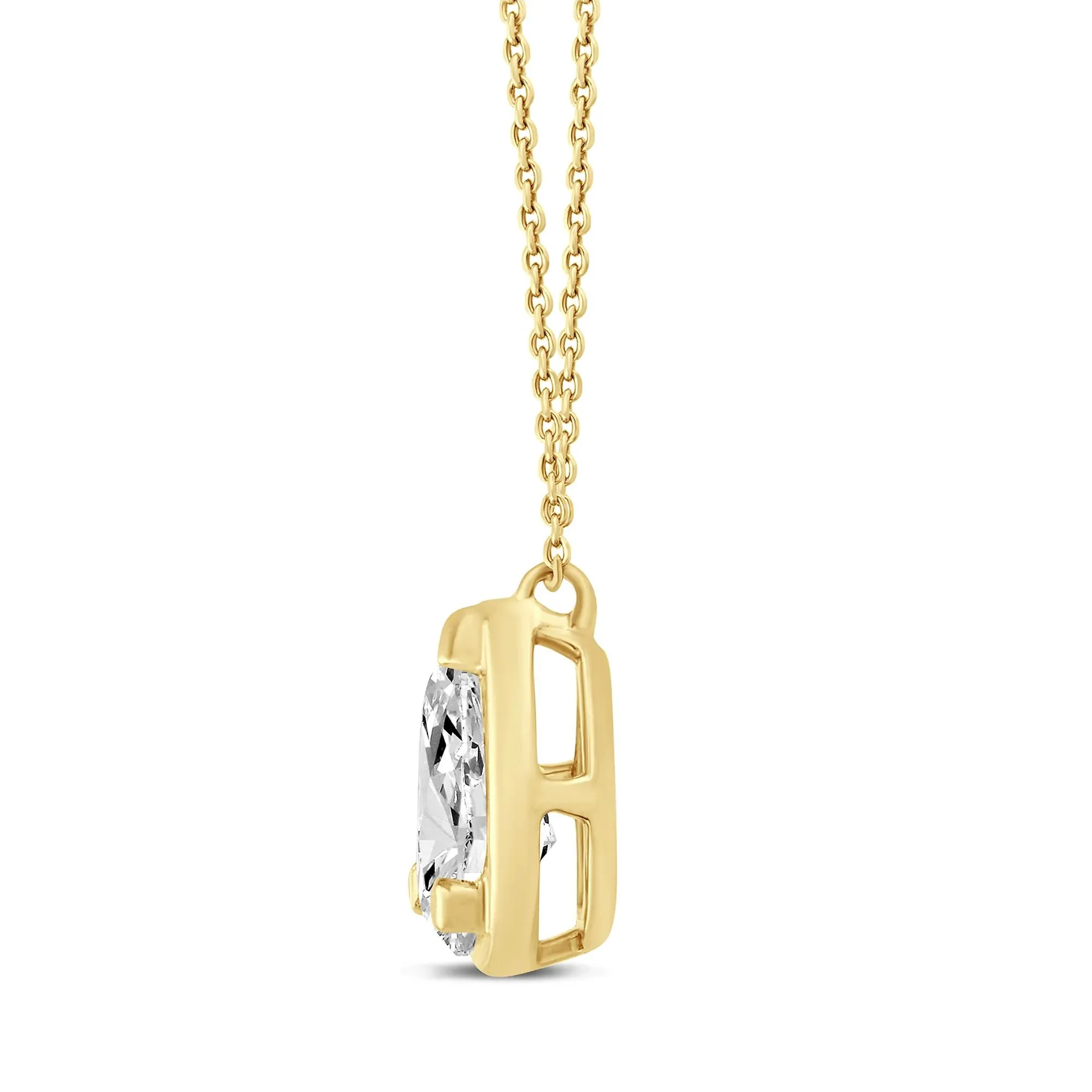 1/2 CT. Tw. Lab Grown Diamond Pear-Shaped Bezel Pendant Necklace 14K Yellow Gold Size 18" - Image 2