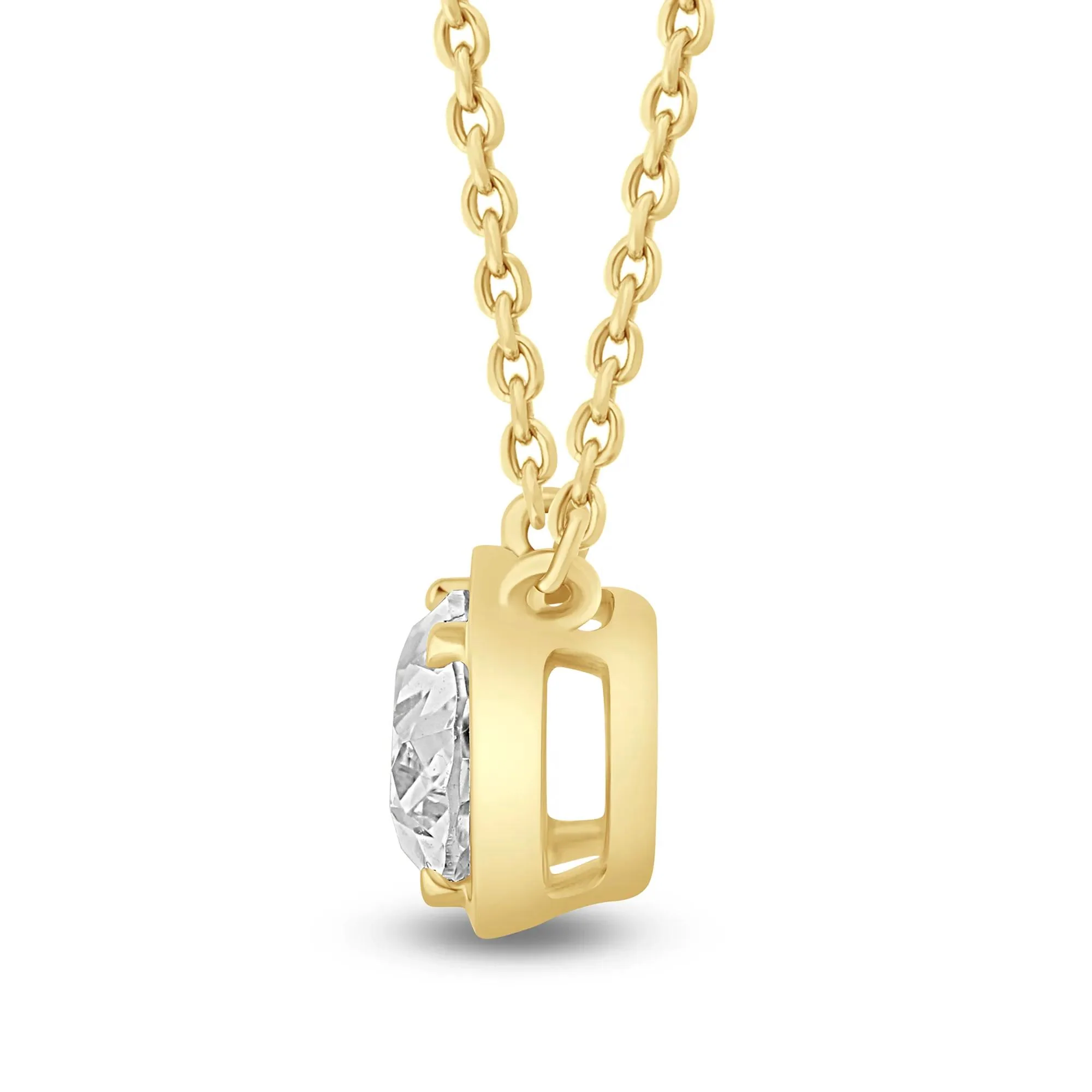 Lab Grown Diamond Oval Solitaire Pendant Necklace 14K Yellow Gold (1/2 CTW.) Size 18" - Image 2
