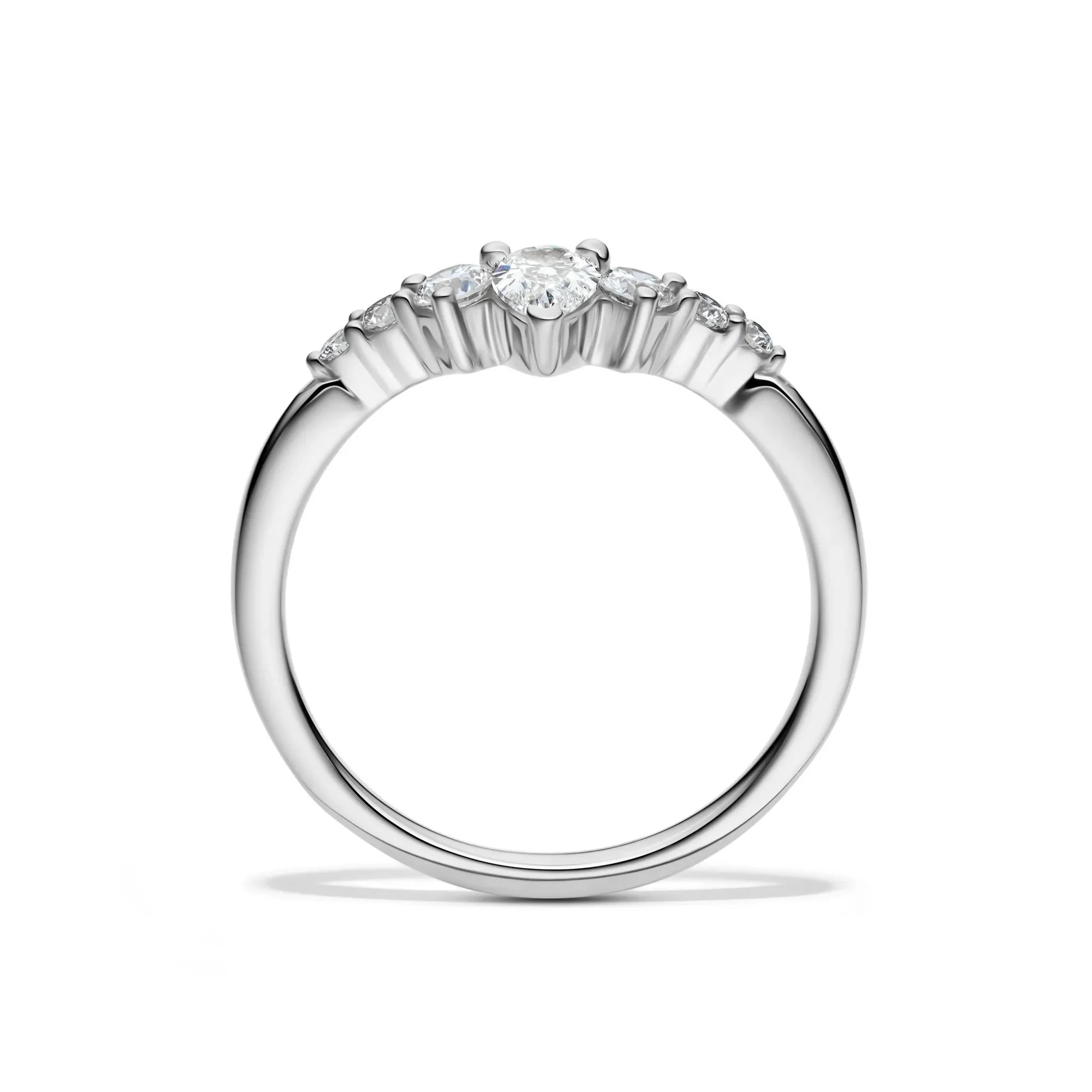 1/2 CT. Tw. Lab Grown Diamond Chevron Contour Band Ring 14K White Gold Round Brilliant Cut Size 9 - Image 2