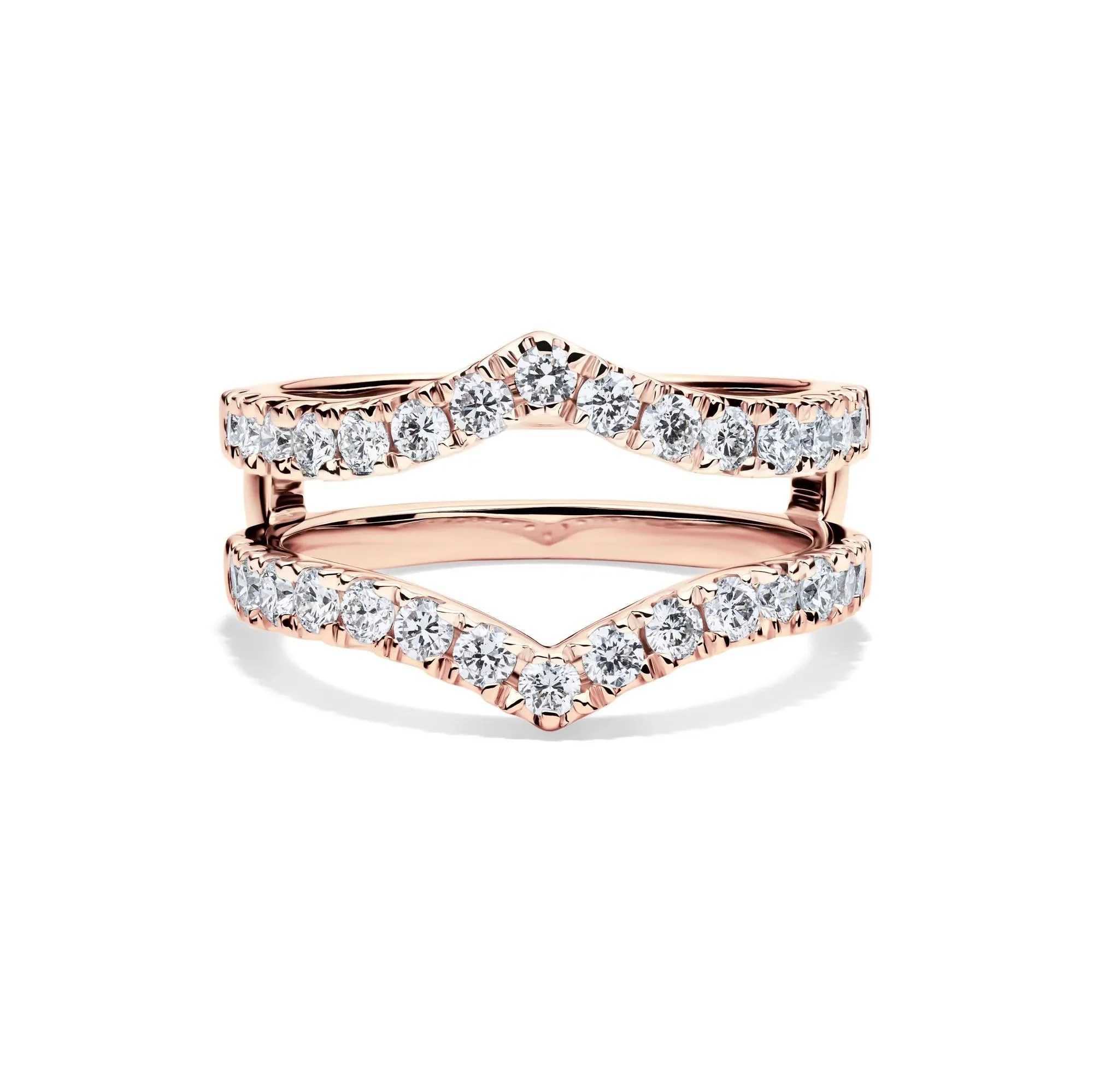 1 CT. Tw. Lab Grown Diamond Chevron Ring Insert 14K Rose Gold Round Brilliant Cut Size 6.5 6mm