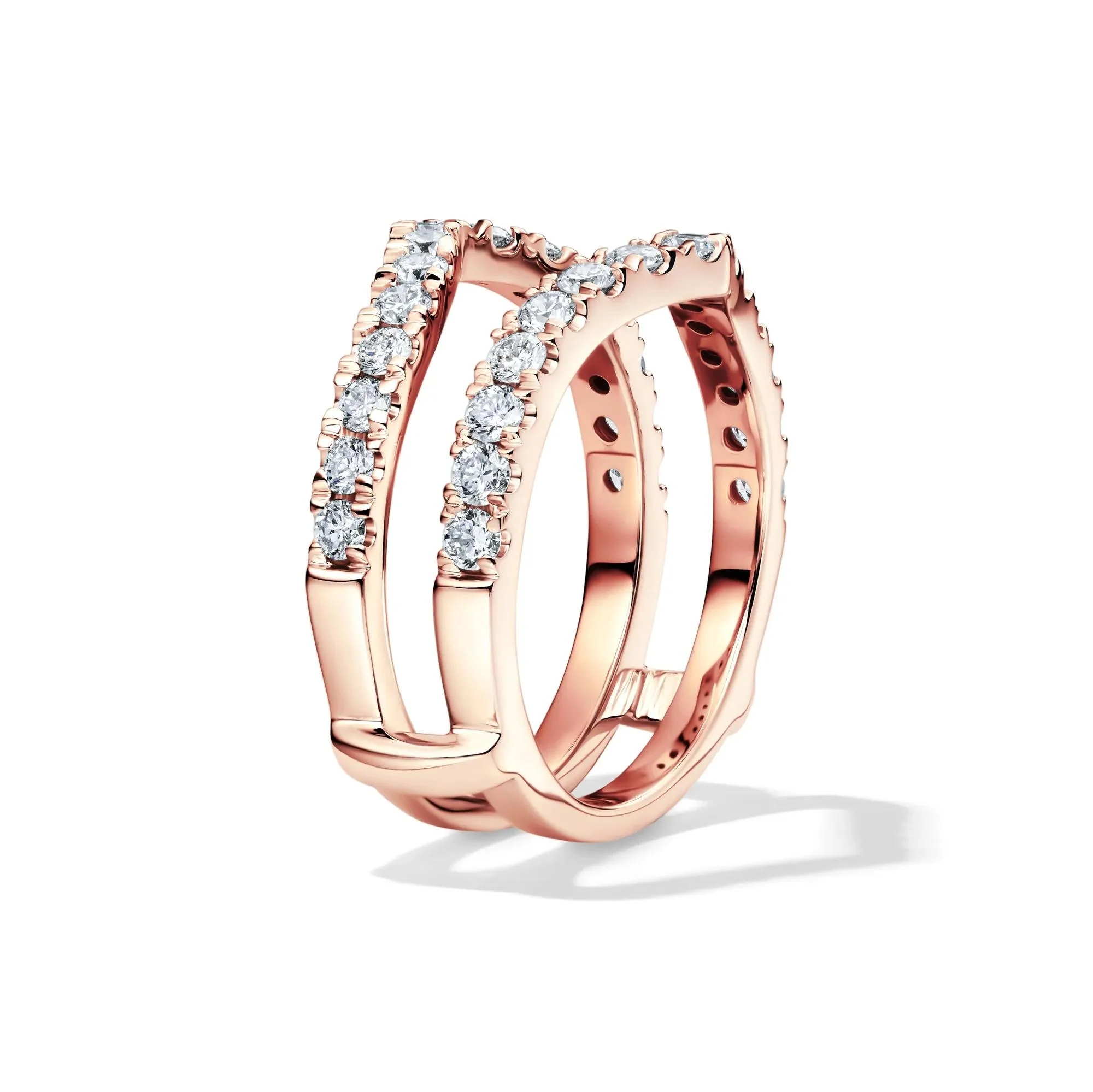 1 CT. Tw. Lab Grown Diamond Chevron Ring Insert 14K Rose Gold Round Brilliant Cut Size 8.5 6mm - Image 3