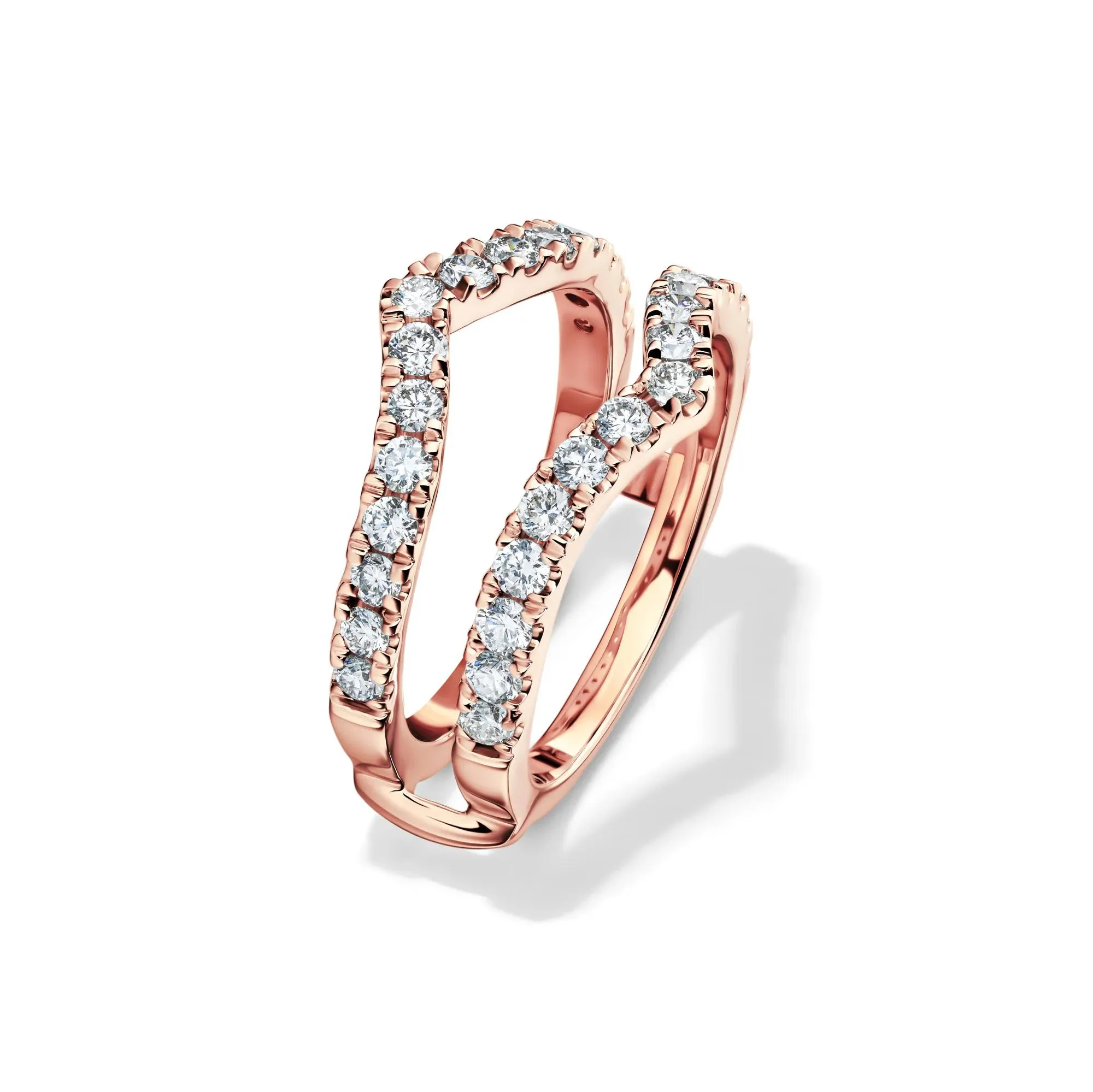 1 CT. Tw. Lab Grown Diamond Chevron Ring Insert 14K Rose Gold Round Brilliant Cut Size 9 6mm - Image 4