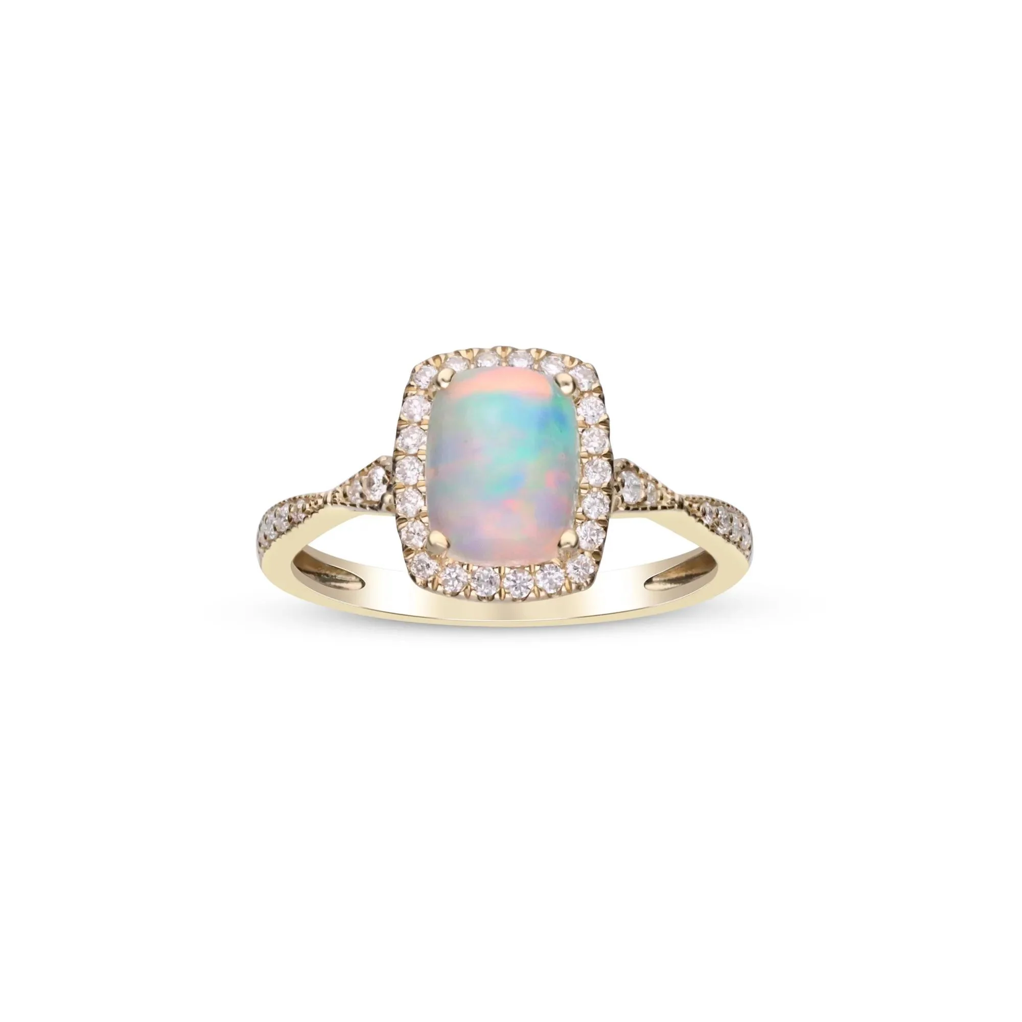 1/5 CT. Tw. Opal and Diamond Ring 10K Yellow Gold Round Brilliant Cut Size 6.5 2mm - Image 5
