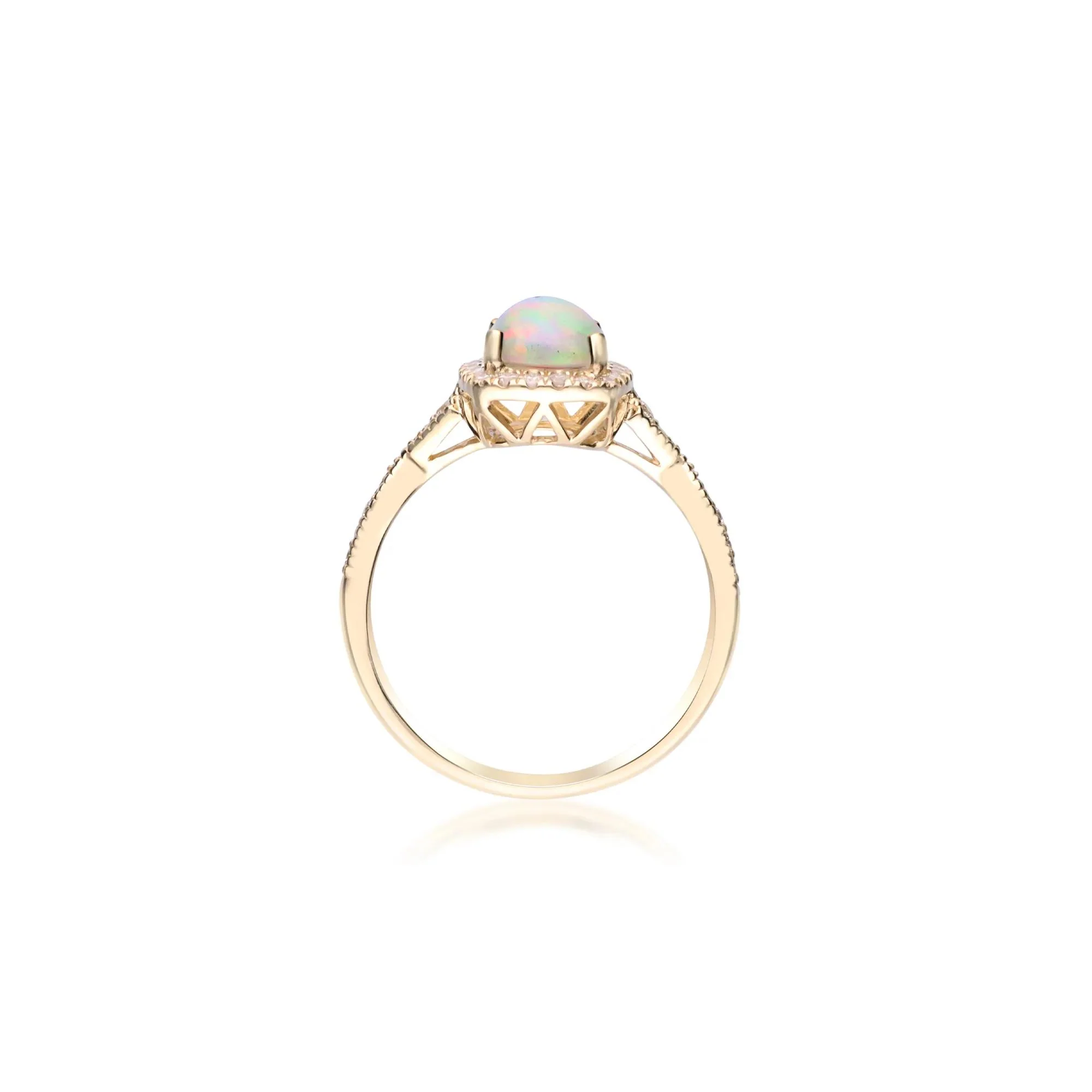 1/5 CT. Tw. Opal and Diamond Ring 10K Yellow Gold Round Brilliant Cut Size 7 2mm - Image 2