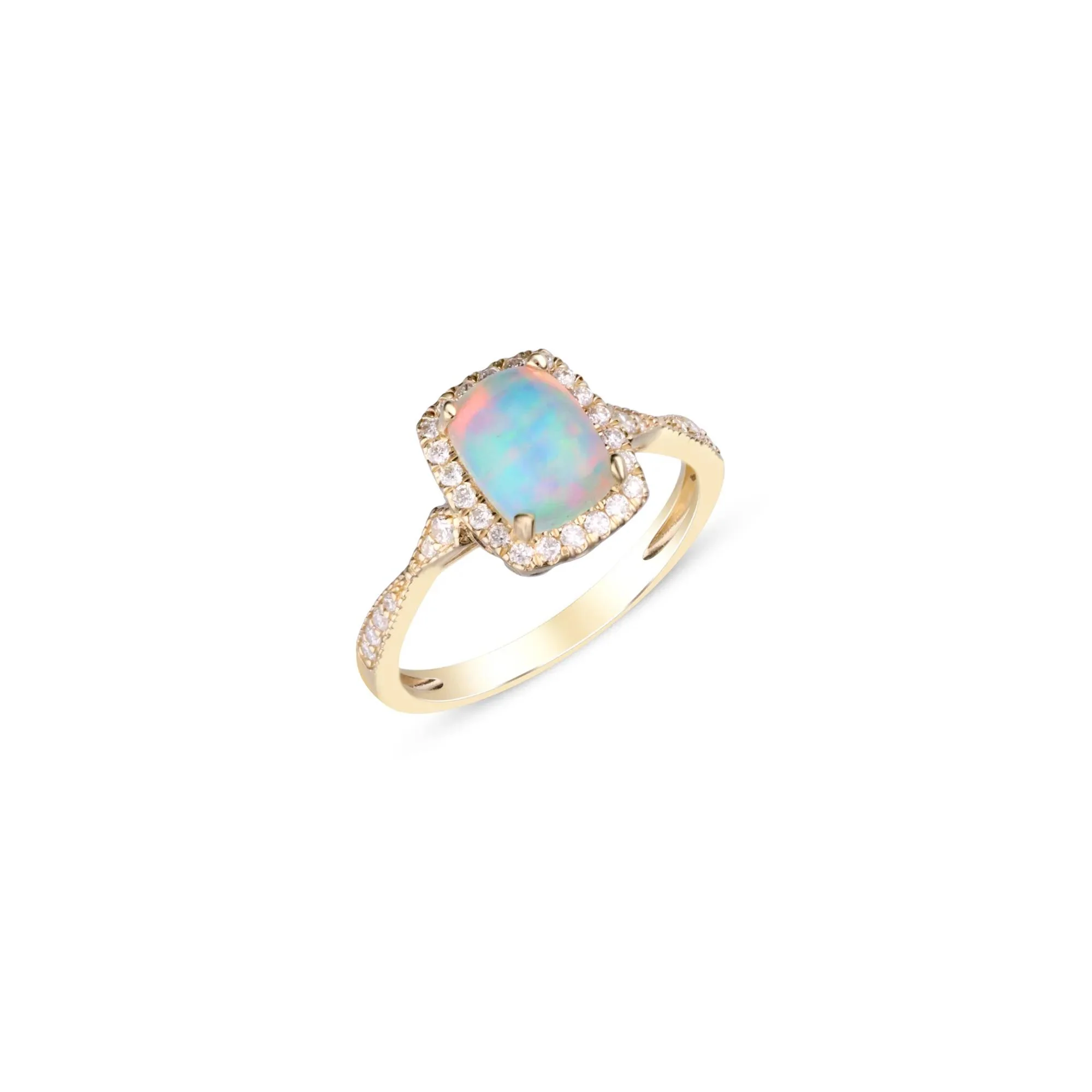 1/5 CT. Tw. Opal and Diamond Ring 10K Yellow Gold Round Brilliant Cut Size 8.5 2mm - Image 4
