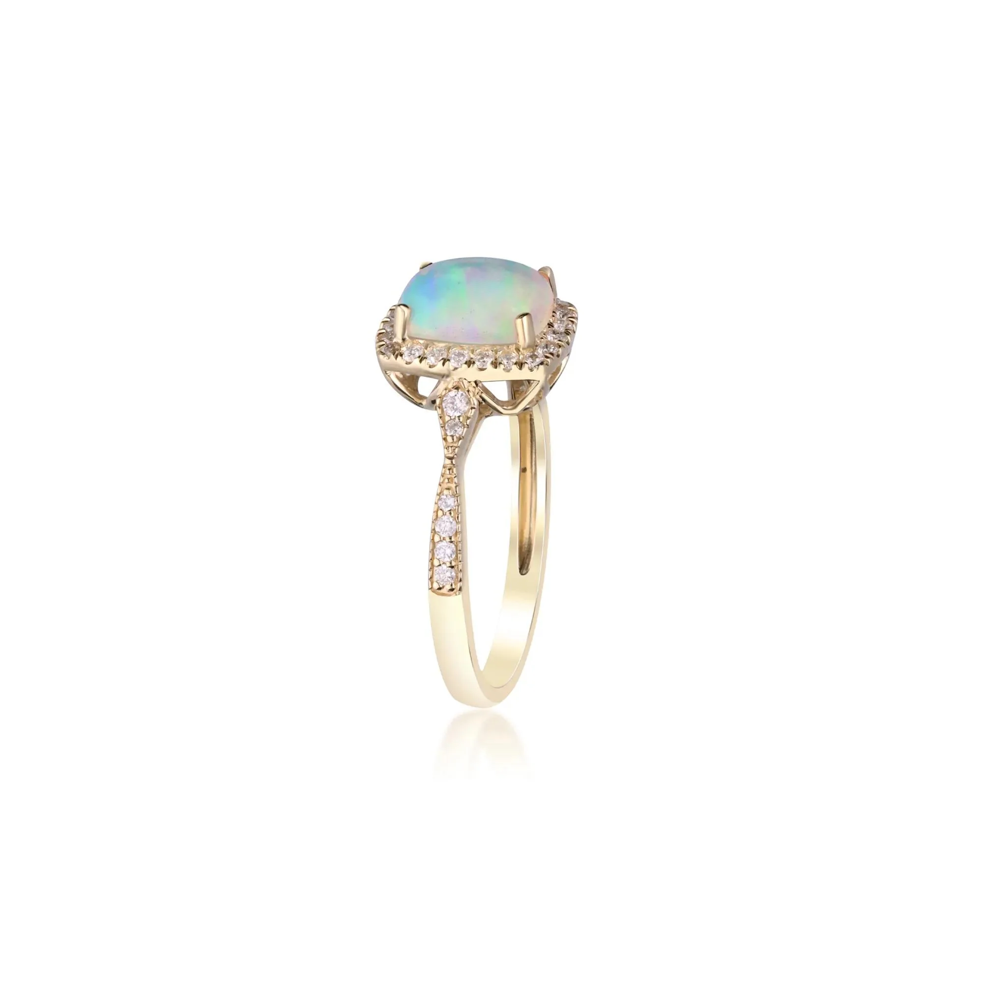 1/5 CT. Tw. Opal and Diamond Ring 10K Yellow Gold Round Brilliant Cut Size 9 2mm - Image 3