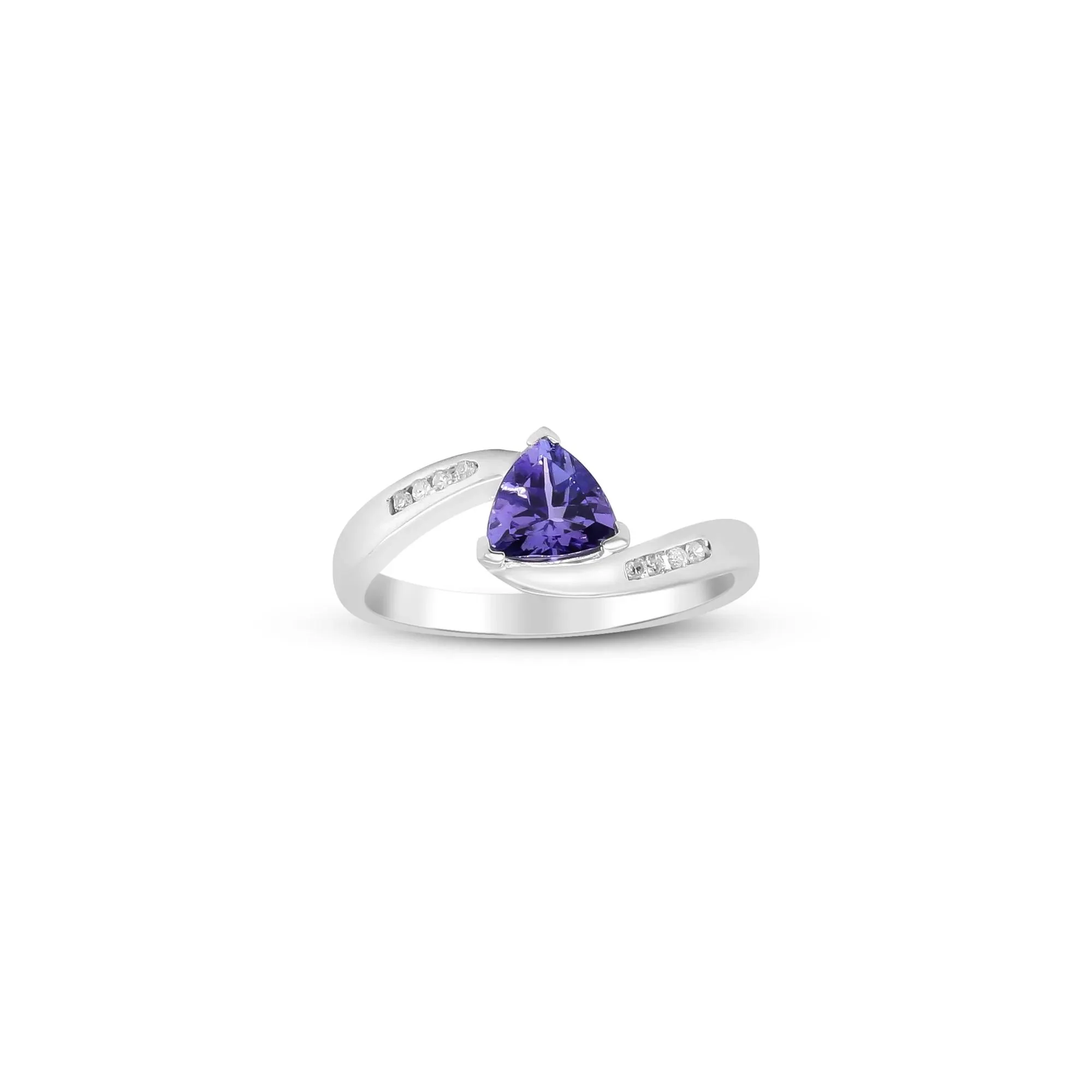 Trillion-Shaped Tanzanite Ring with Diamond Accents .925 Sterling Silver Round Brilliant Cut White Size 6.5 2mm - Image 4