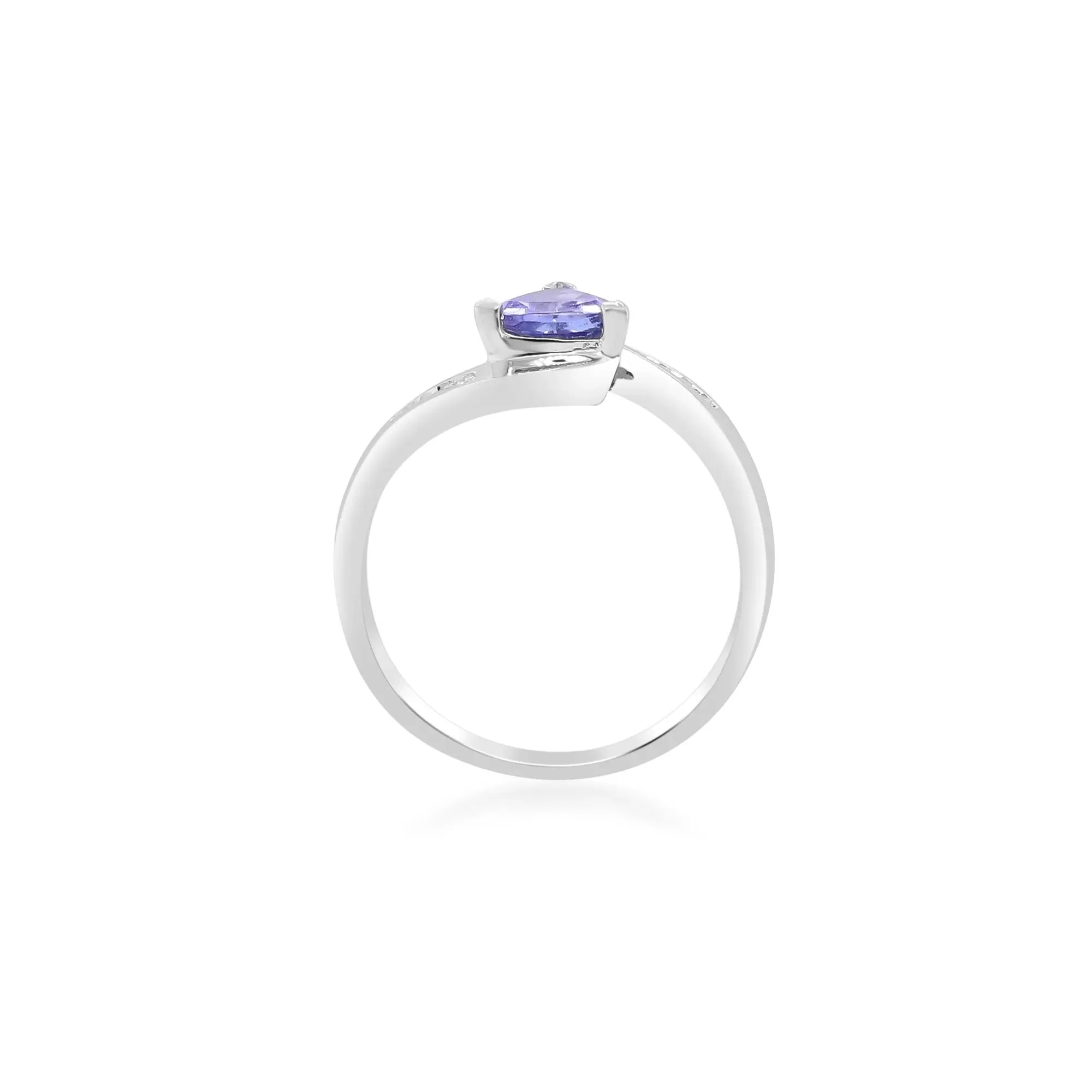 Trillion-Shaped Tanzanite Ring with Diamond Accents .925 Sterling Silver Round Brilliant Cut White Size 8.5 2mm - Image 2