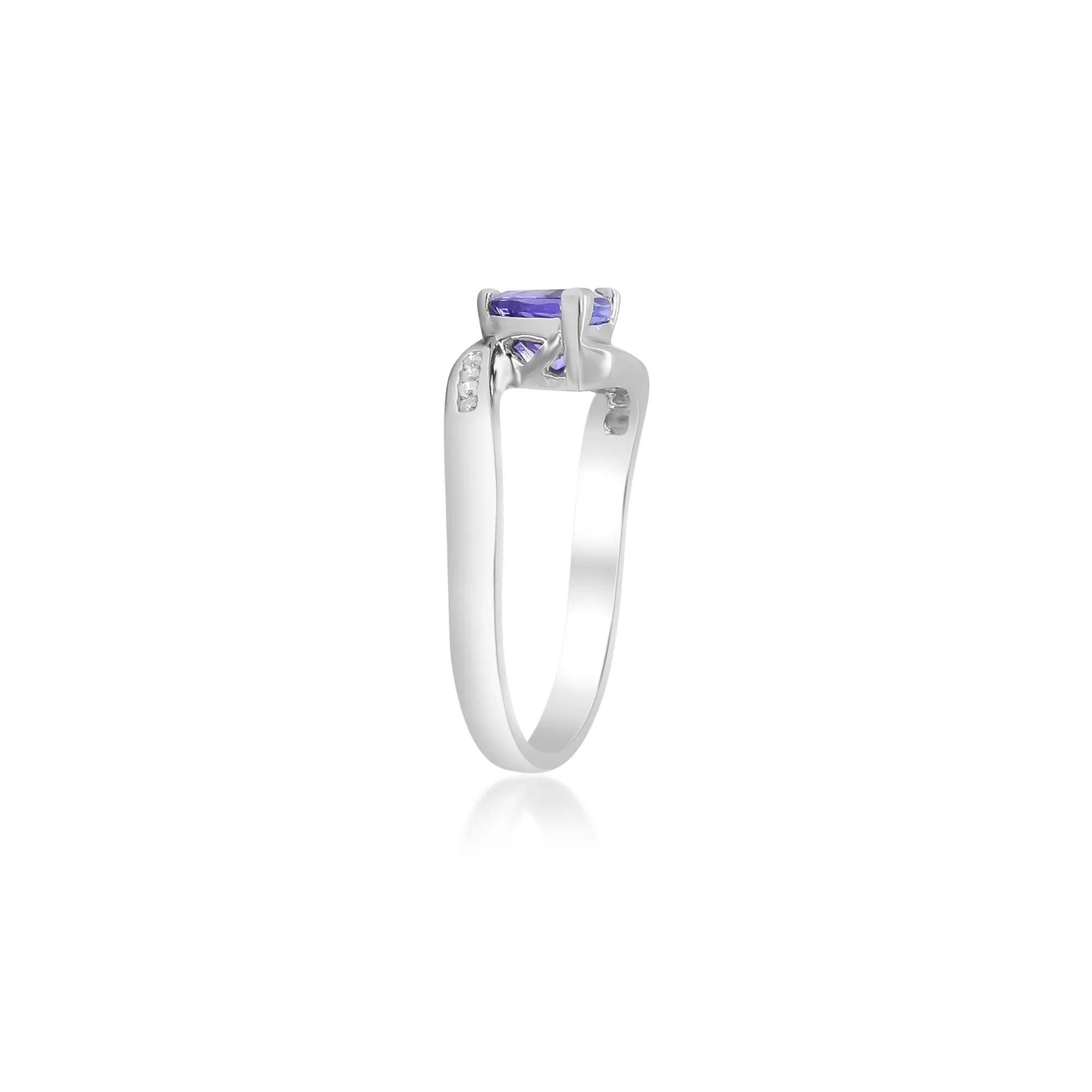 Trillion-Shaped Tanzanite Ring with Diamond Accents .925 Sterling Silver Round Brilliant Cut White Size 8.5 2mm - Image 3