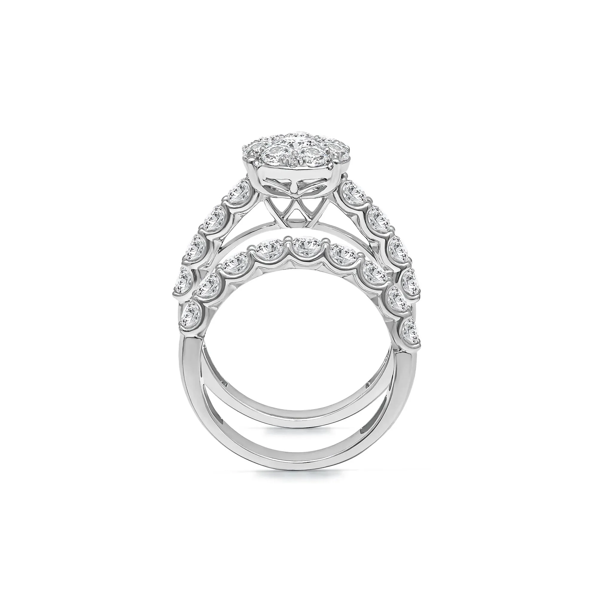 3 CT. Tw. Lab Grown Diamond Engagement Ring Set 10K White Gold Round Brilliant Cut Size 6 - Image 2