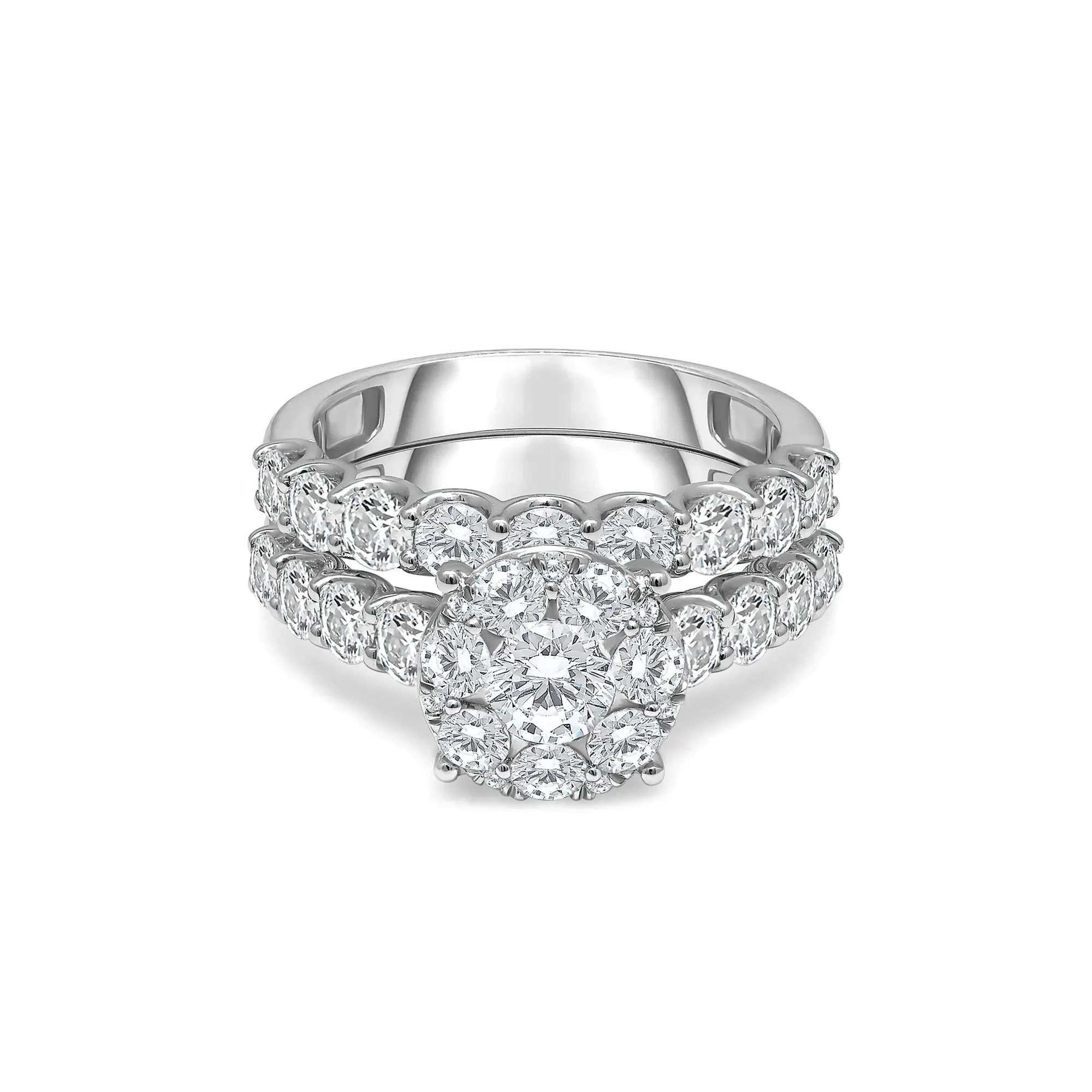 3 CT. Tw. Lab Grown Diamond Engagement Ring Set 10K White Gold Round Brilliant Cut Size 7
