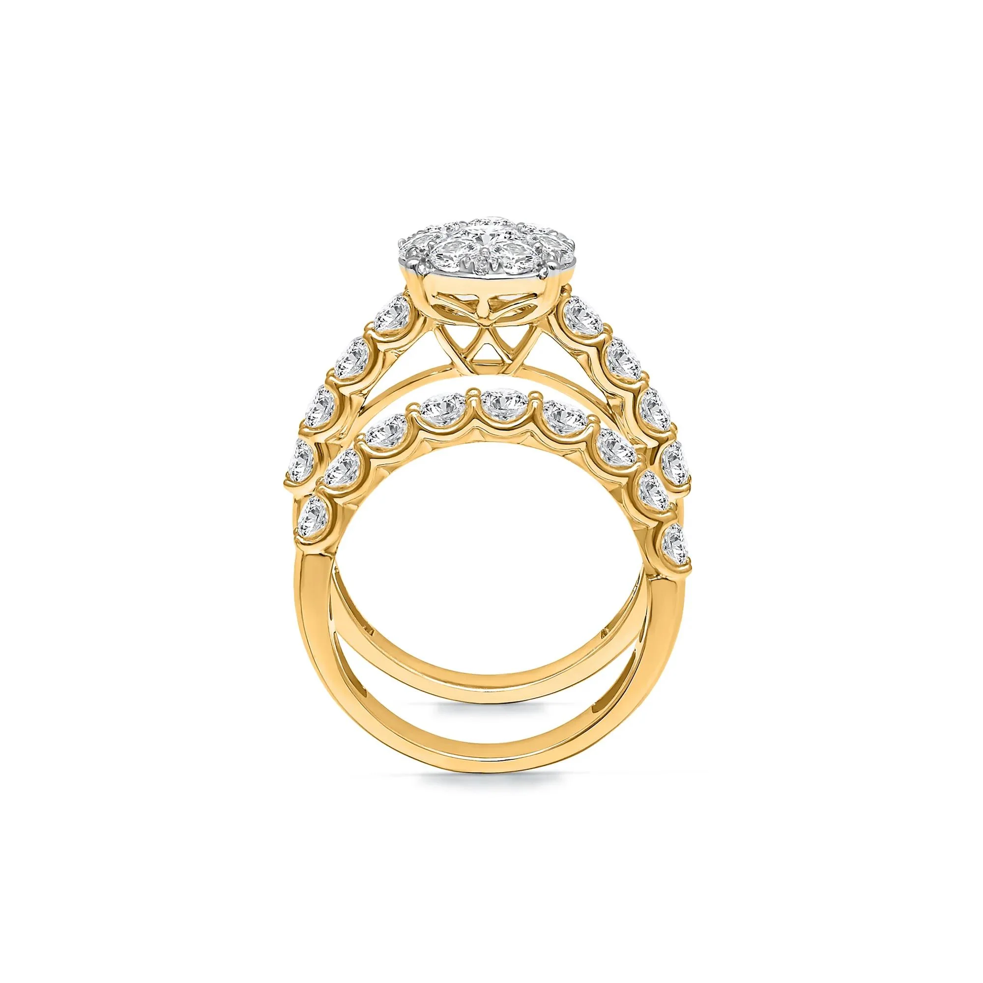 3 CT. Tw. Lab Grown Diamond Engagement Ring Set 10K Yellow Gold Round Brilliant Cut Size 7 - Image 2