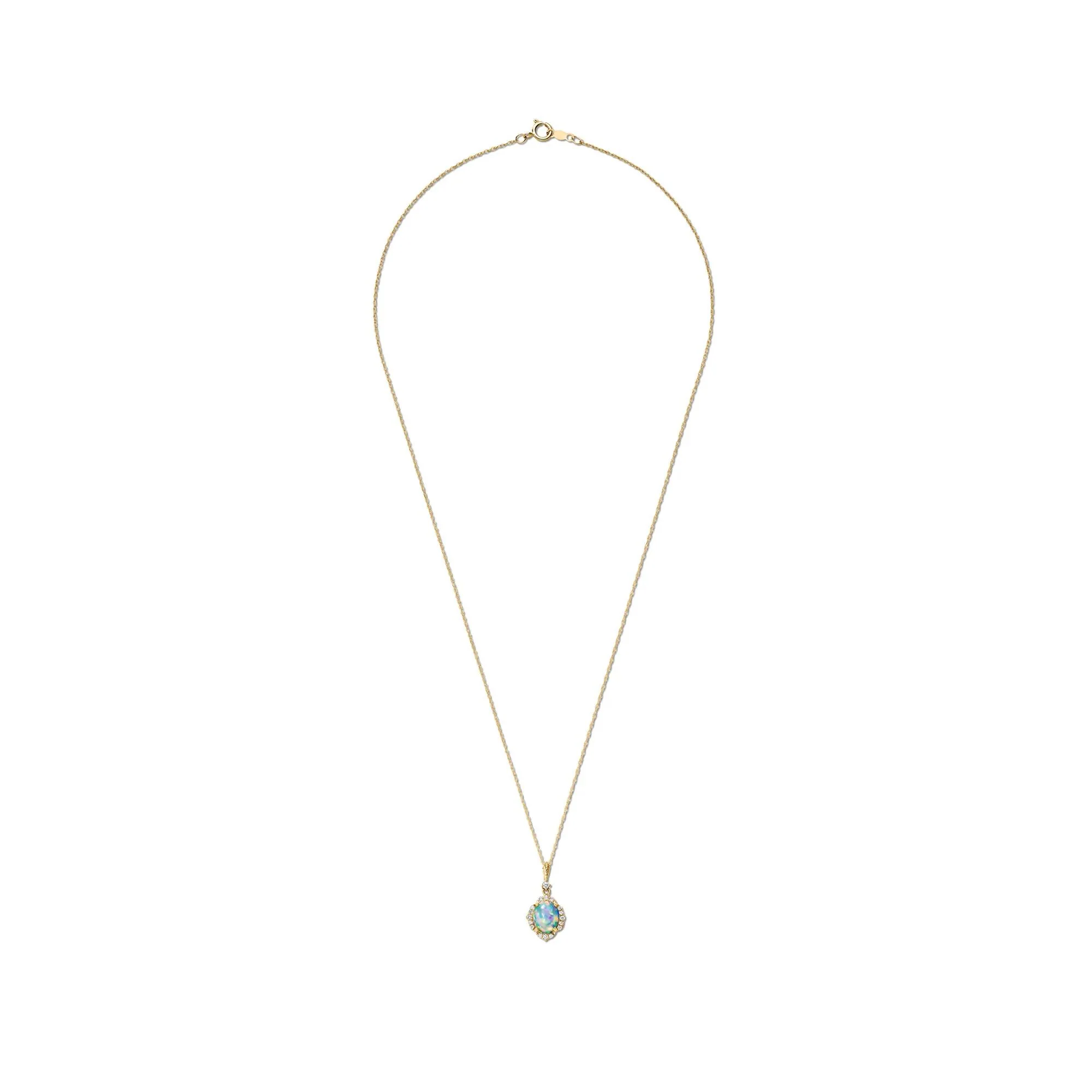 1/5 CT. Tw. Opal and Diamond Oval-Shaped Pendant Necklace 10K Yellow Gold Size 18" - Image 3