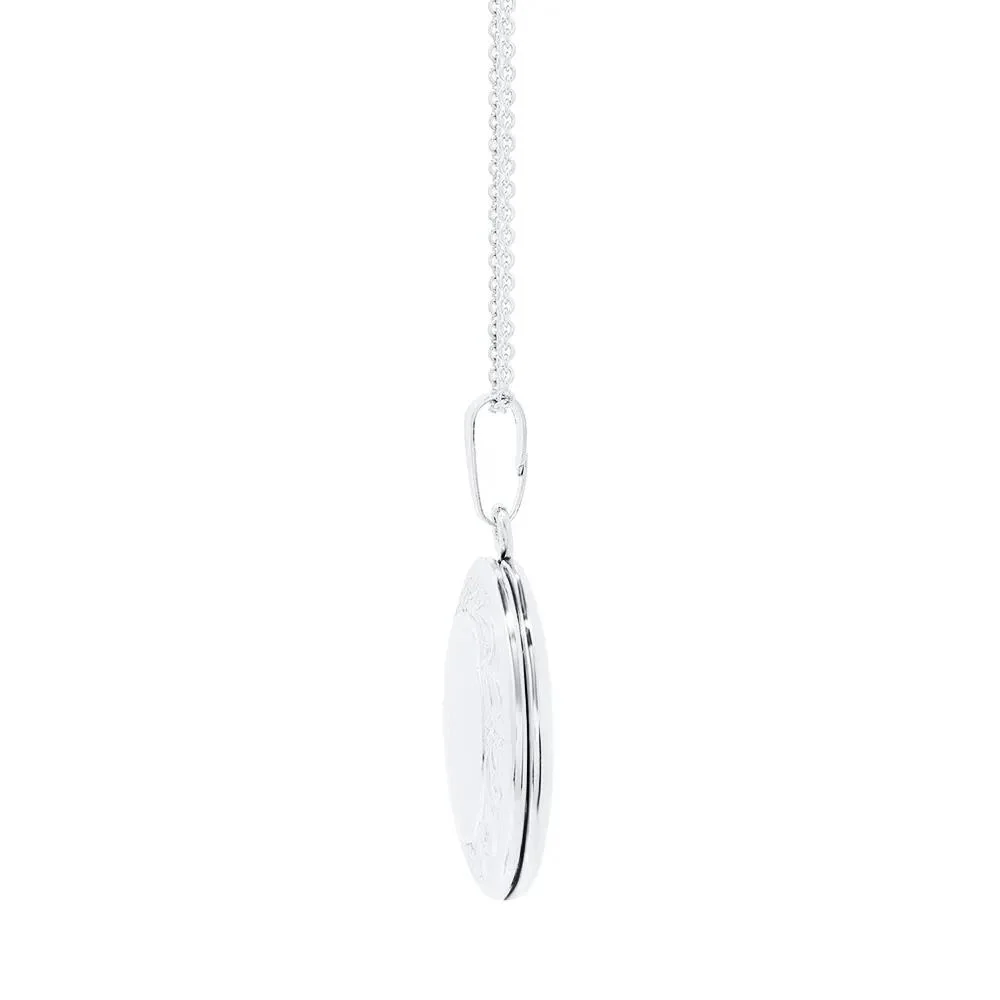 Round Locket with Floral Scroll Detail .925 Sterling .925 Sterling Silver Necklace White Size 18" - Image 3