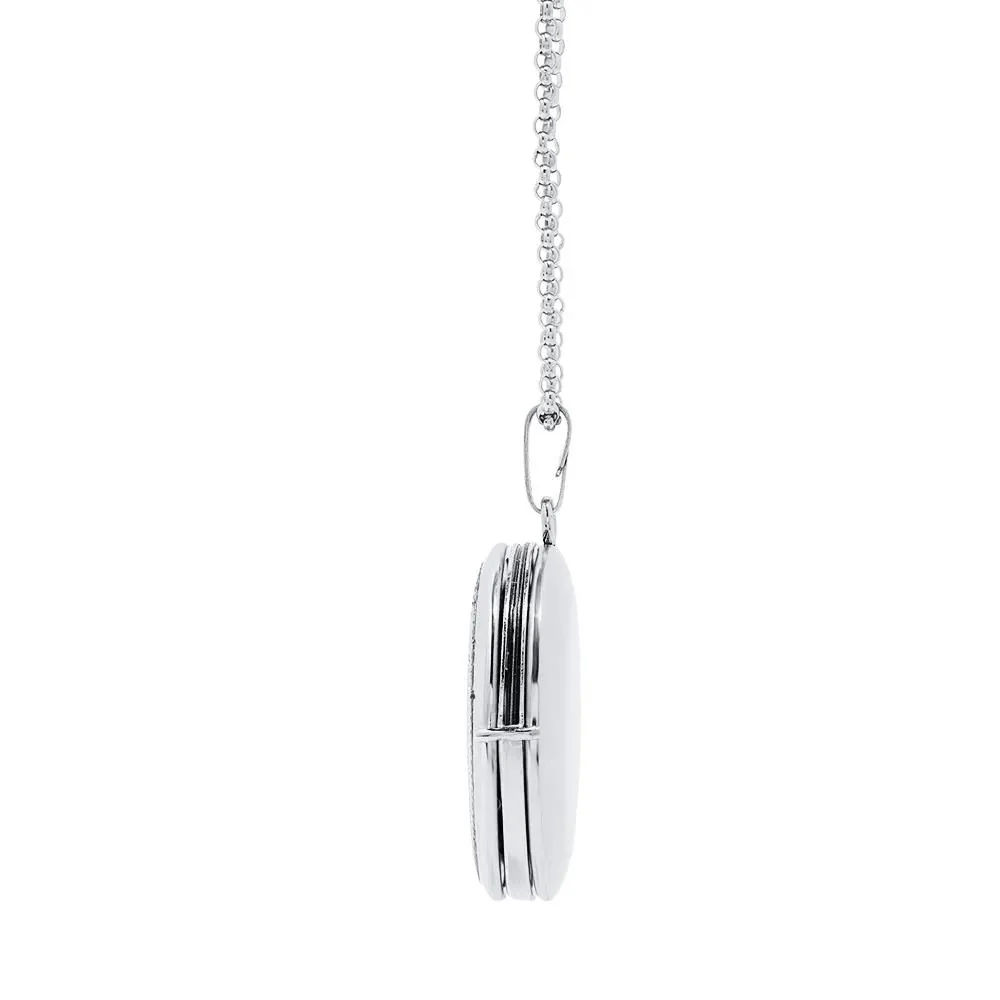 Round Photo Locket .925 Sterling .925 Sterling Silver Necklace White Size 20" - Image 3