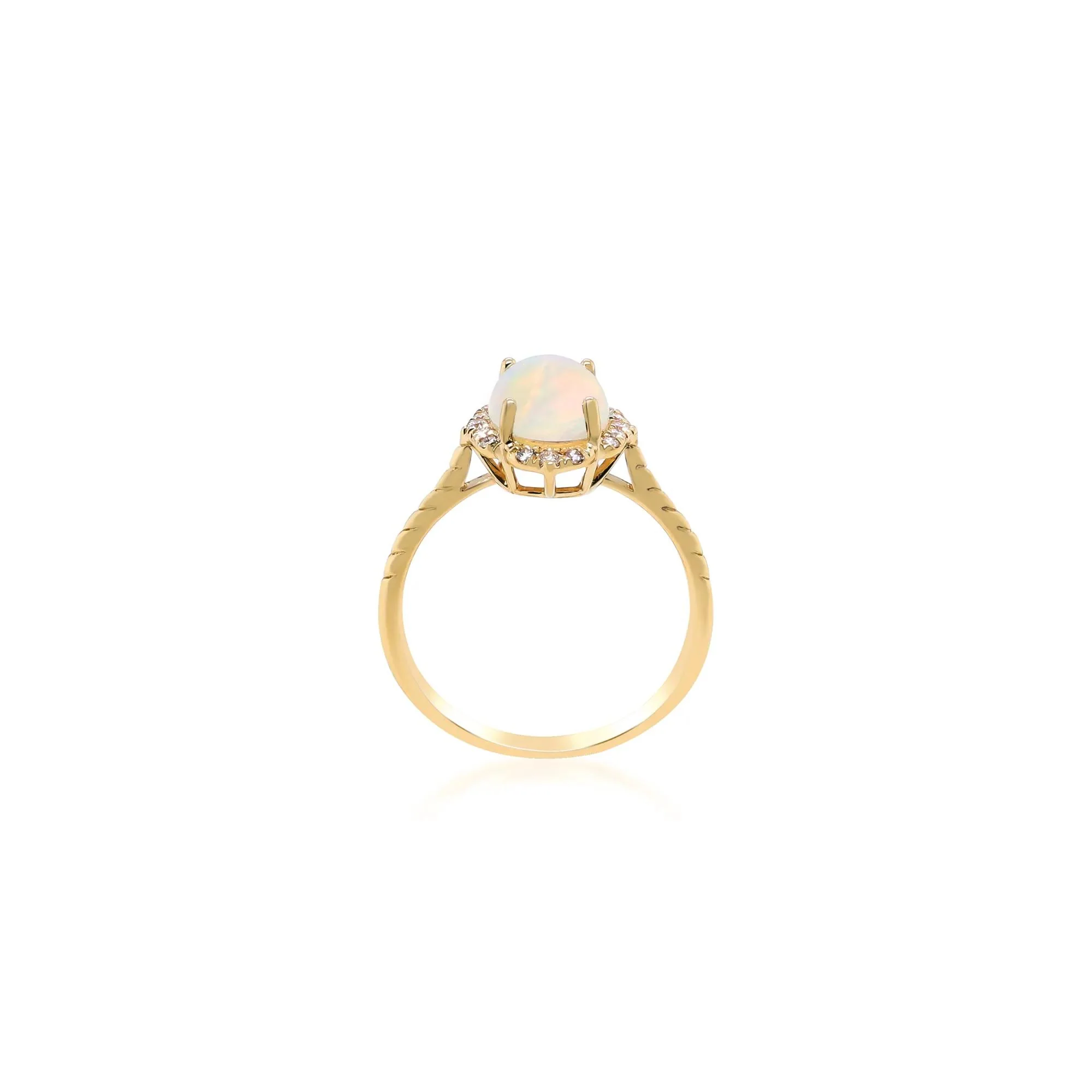 Oval-Shaped Opal and Diamond Ring 10K Yellow Gold Round Brilliant Cut Size 5.5 2mm - Image 2