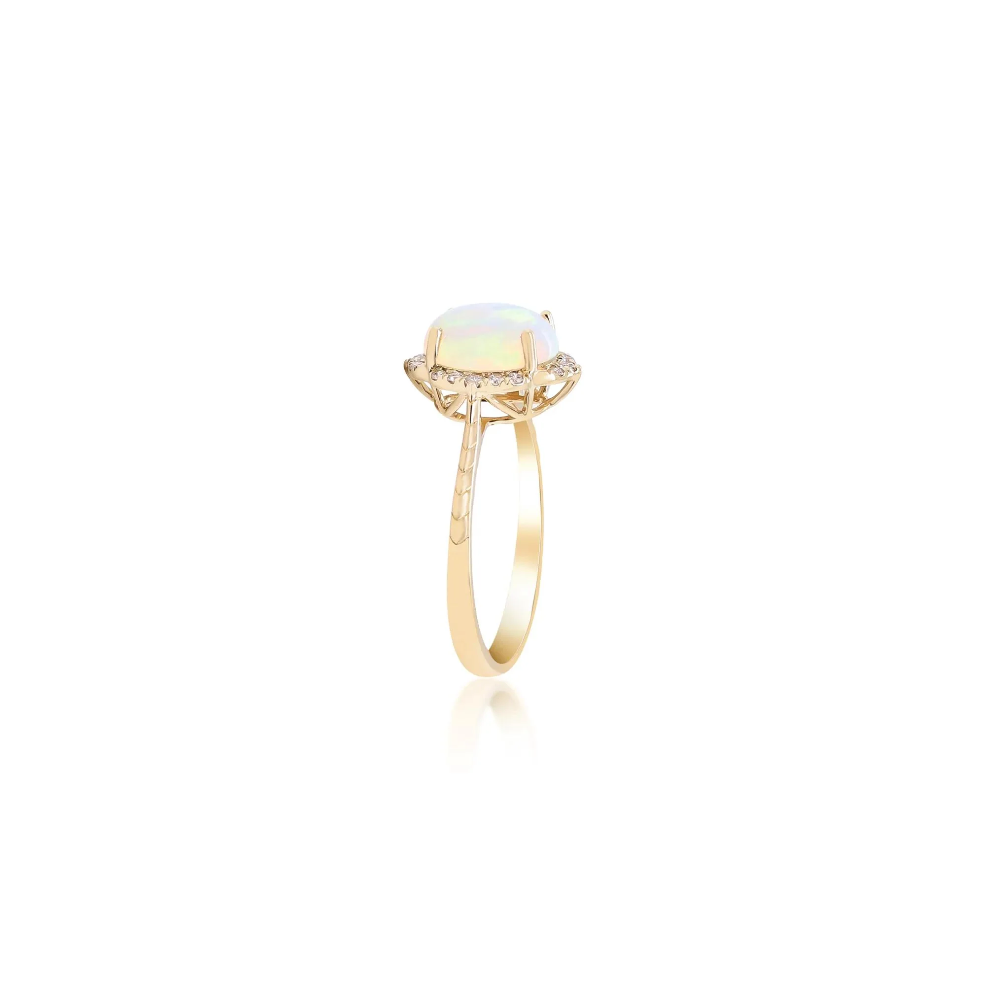 Oval-Shaped Opal and Diamond Ring 10K Yellow Gold Round Brilliant Cut Size 5.5 2mm - Image 3